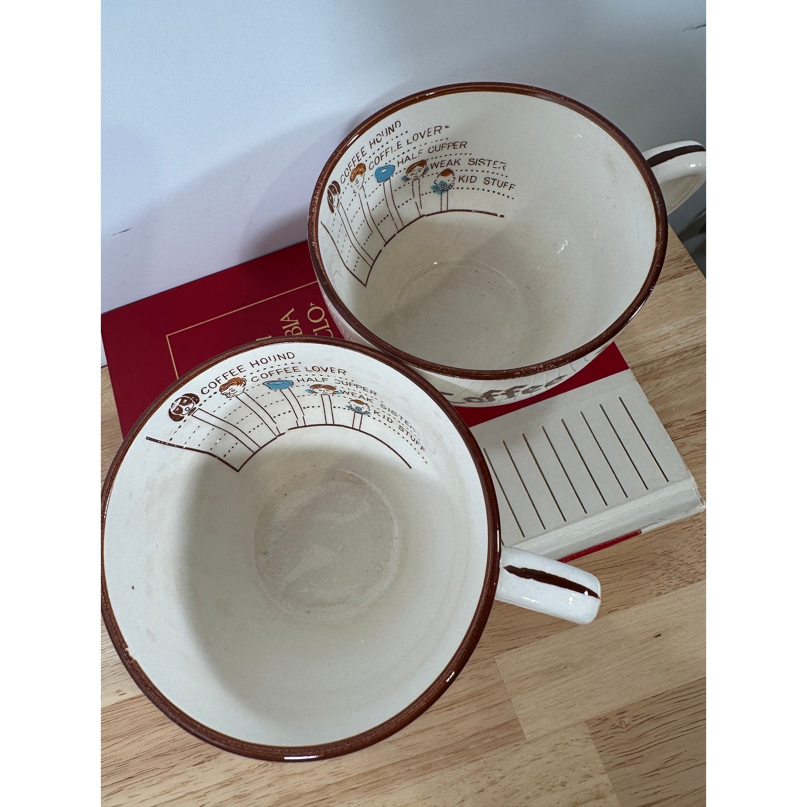 Vintage Coffee Lovers Quirky Mugs Cream Brown Coffee Hound Japan Set of 2
