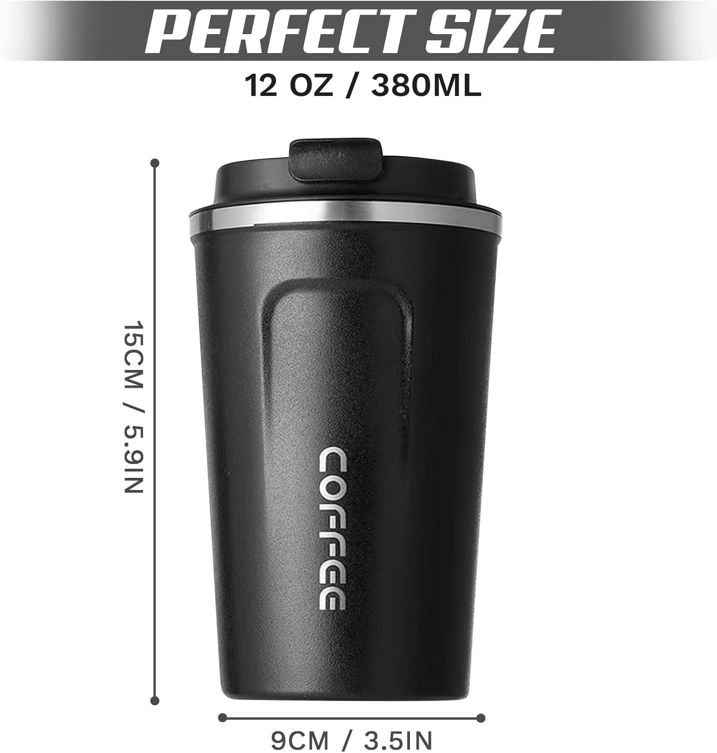 Travel Coffee Mug Leak Proof Stainless Steel Reusable Insulated Tumbler 12OZ