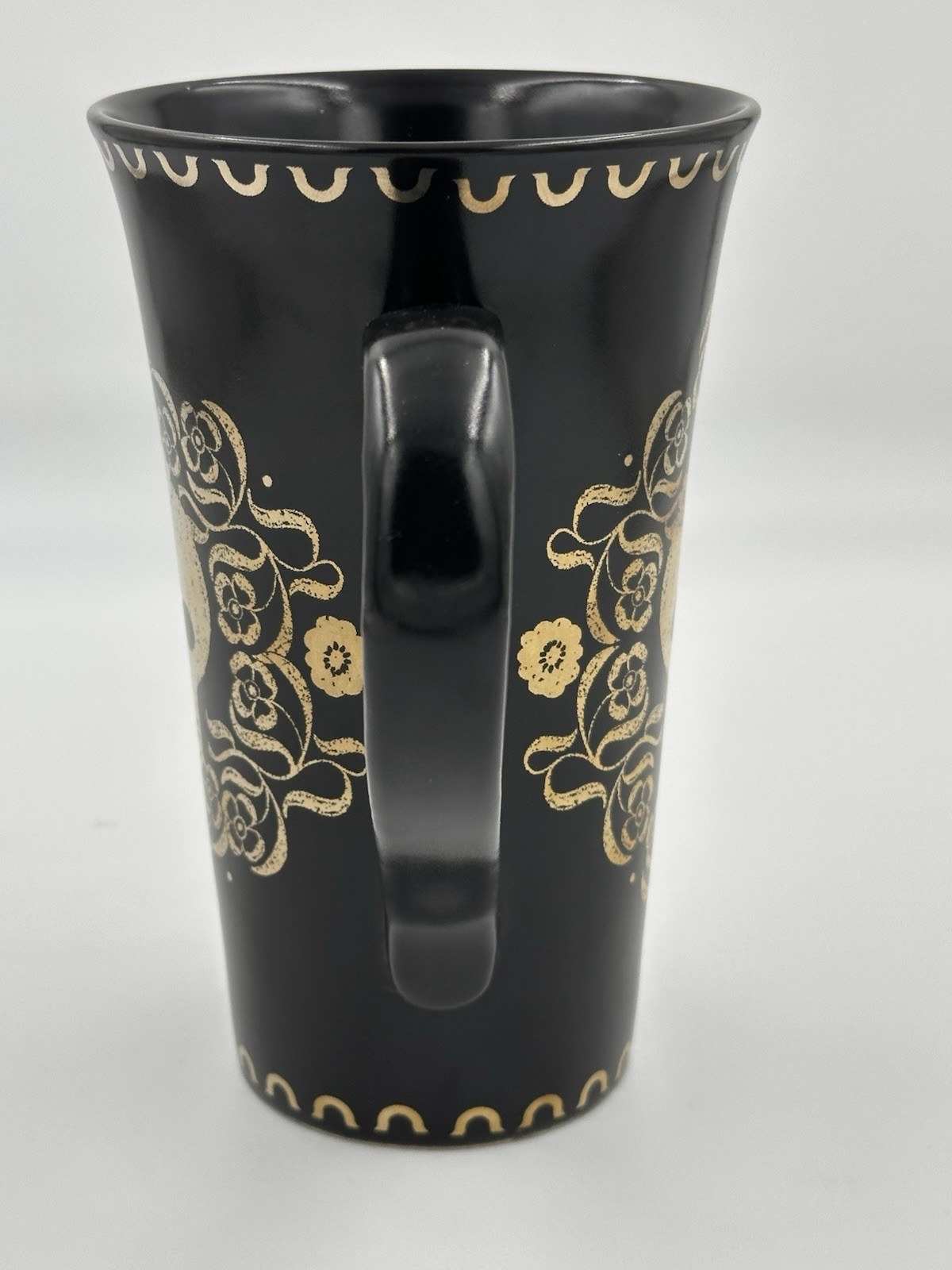 222 Fifth Gold Earthen Skull on Black Tall Mug Gothic Drinkware