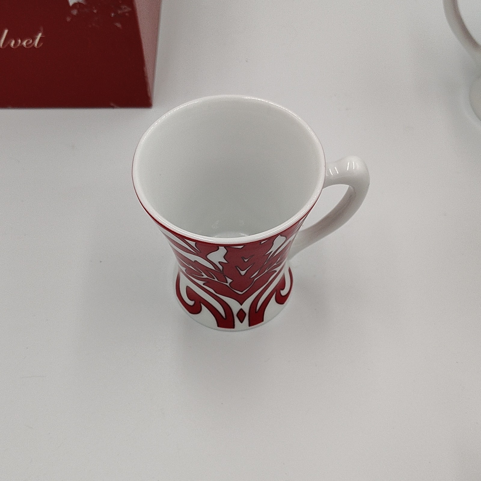 Ceramic Coffee Mug Set 4pc 10oz White Red Floral Round With Handle red velvet