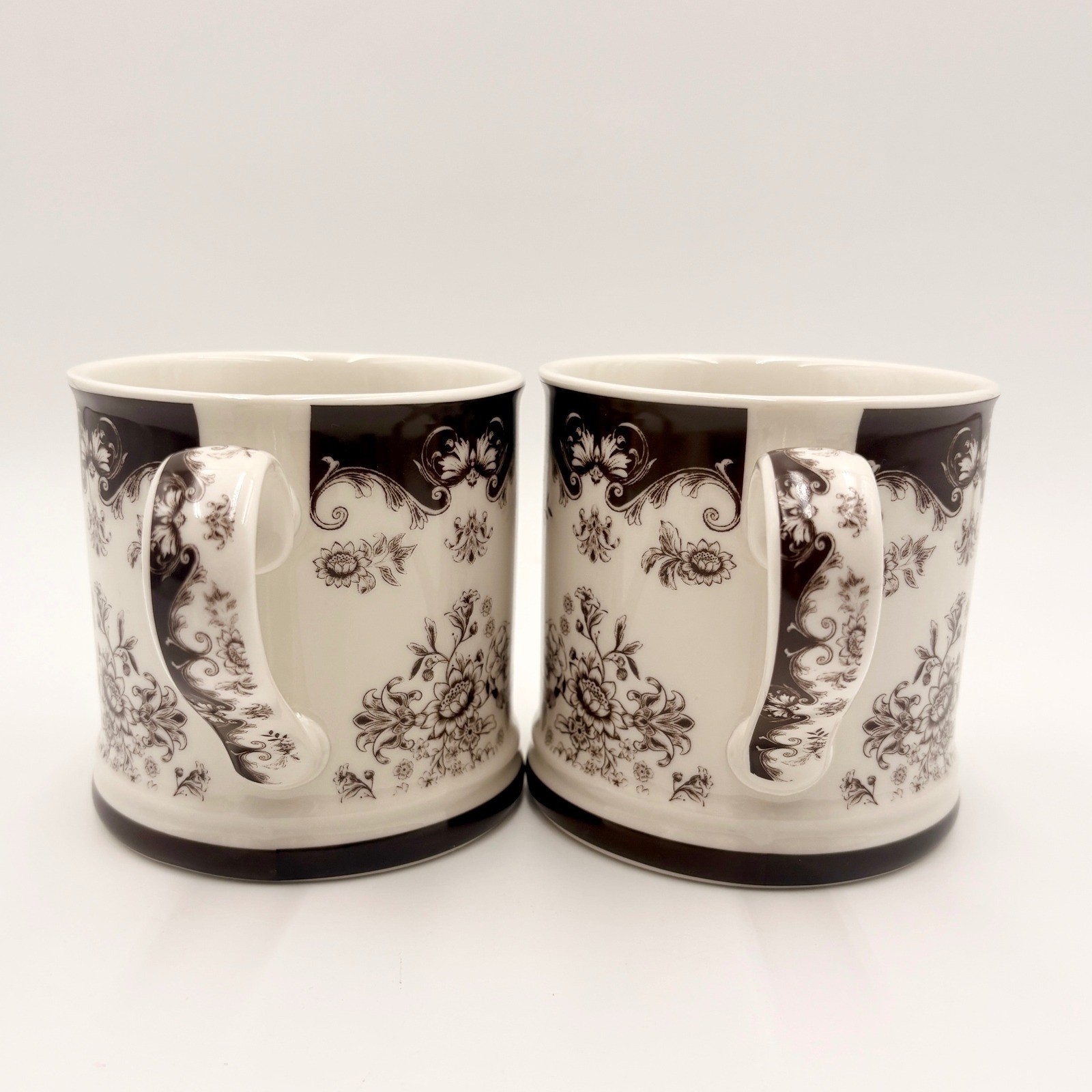 Robert Stanley Fall Classics Brown White Floral Toile Mugs 18oz Set of 2 Autumn