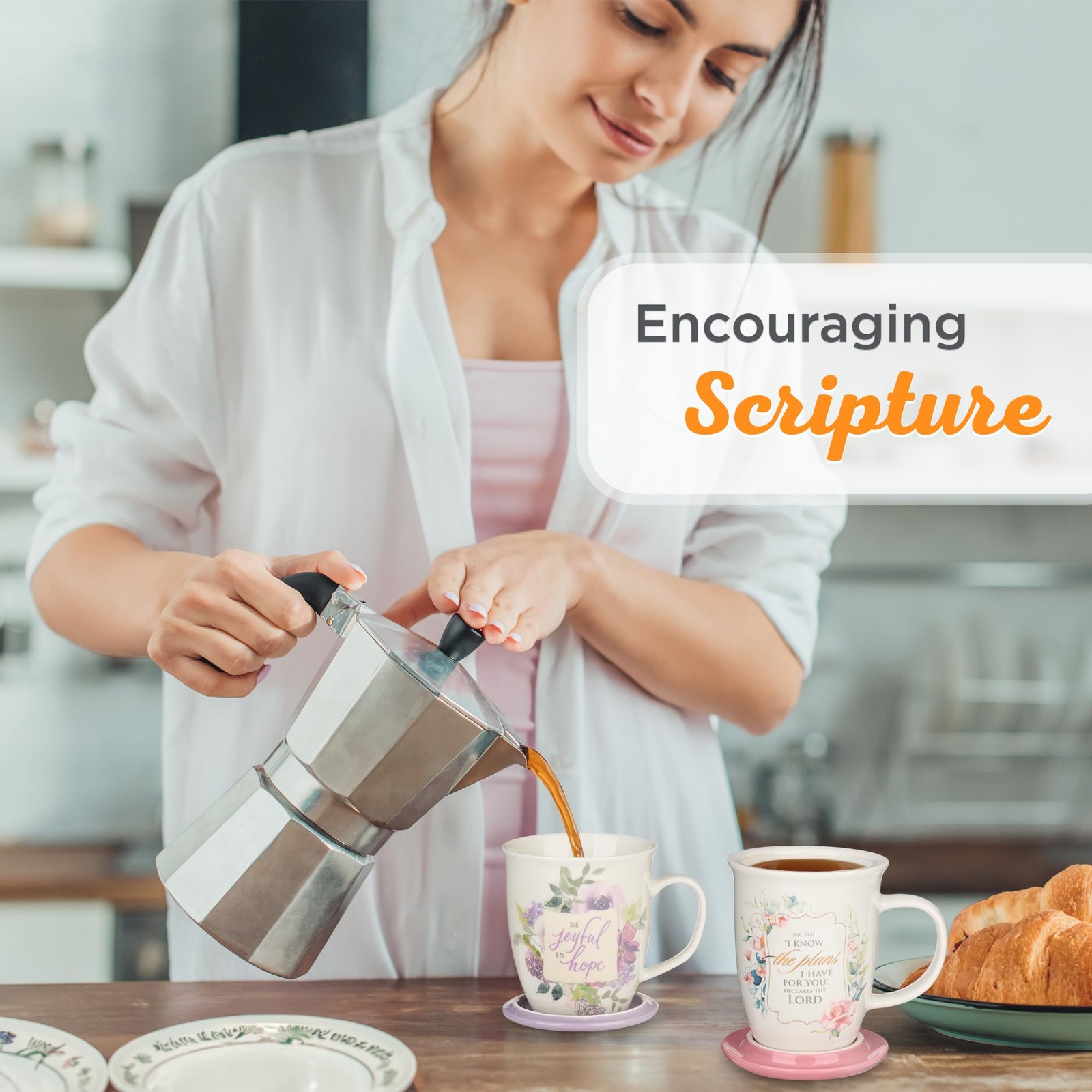 Christian Art Gifts Lavender Floral Ceramic Coffee Mug with Lilac Lid – 13 oz…