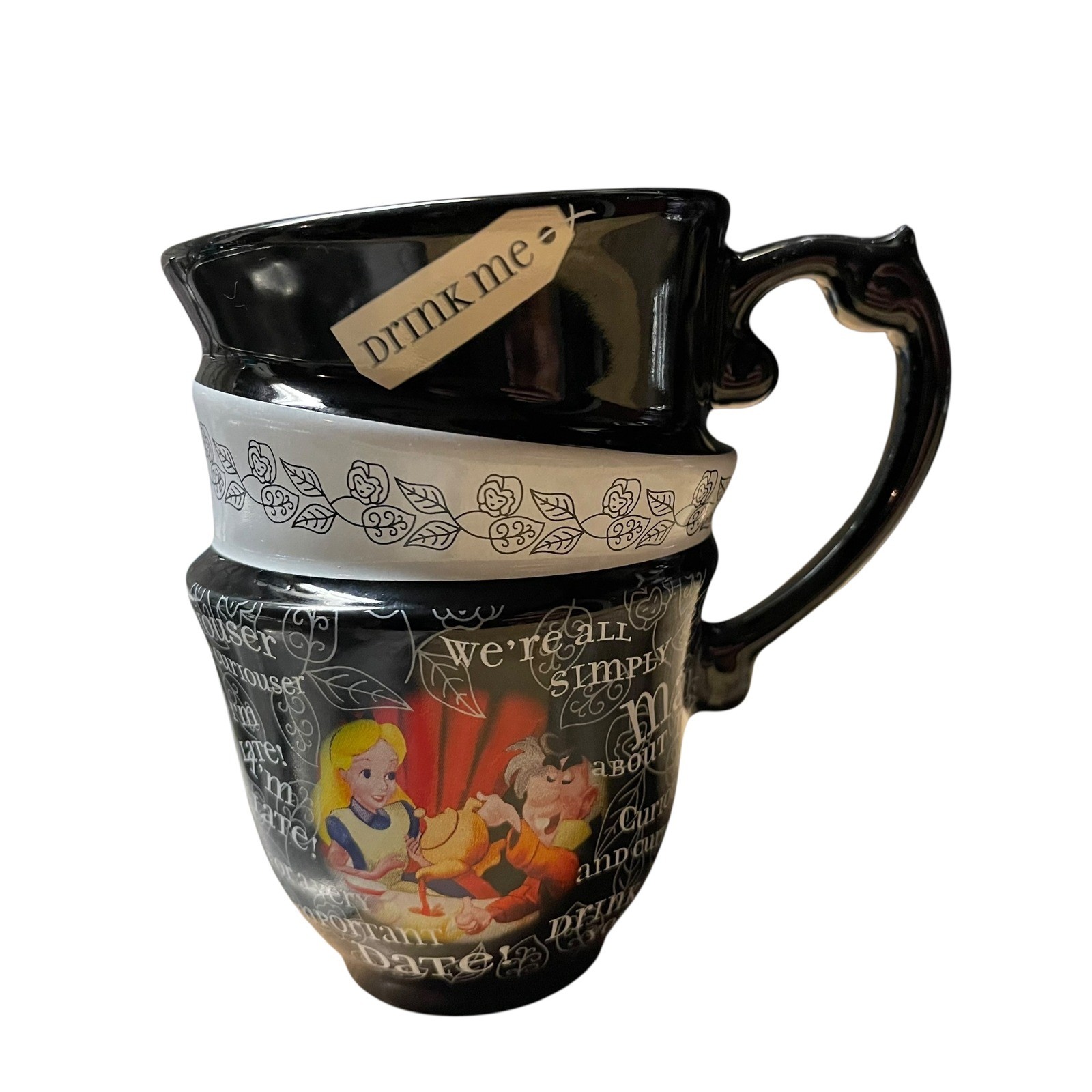 Disney Parks Alice in Wonderland Stackable Mug Black White Mad Hatter Tea Party