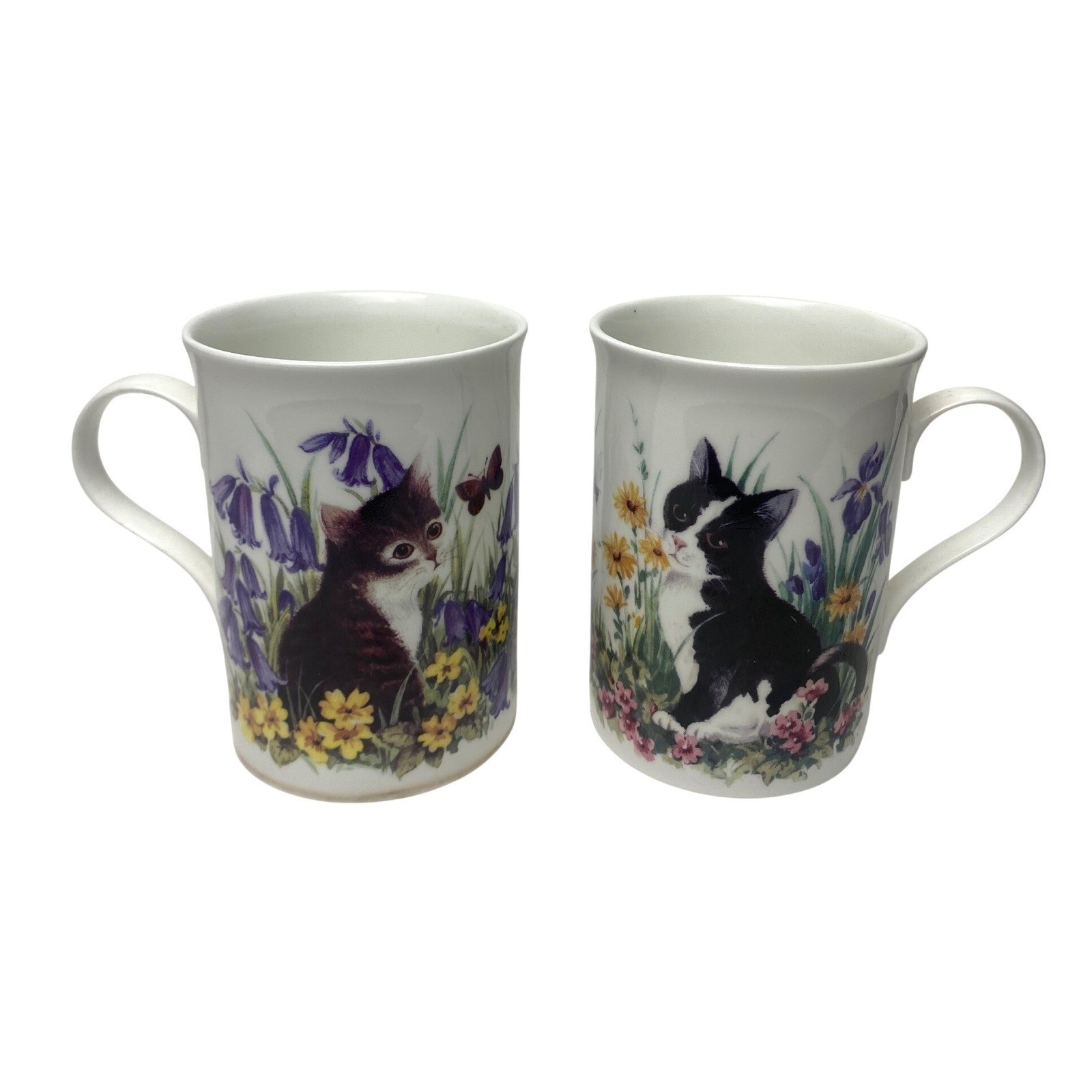Golden Crown Fine Bone China Kitten Mugs Made in England Cat Tea Cups Set of 2