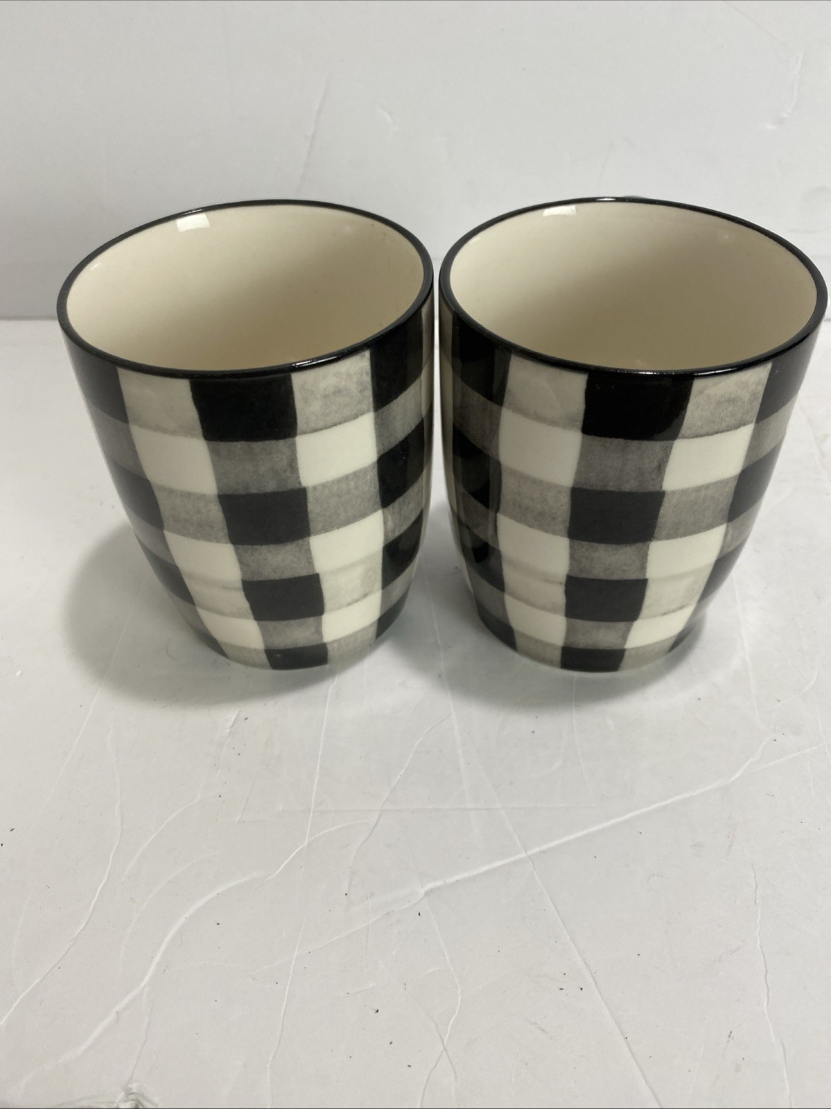 Robert Stanley Lot Of 2 Black White Gray Plaid 12 oz Coffee Tea Mug