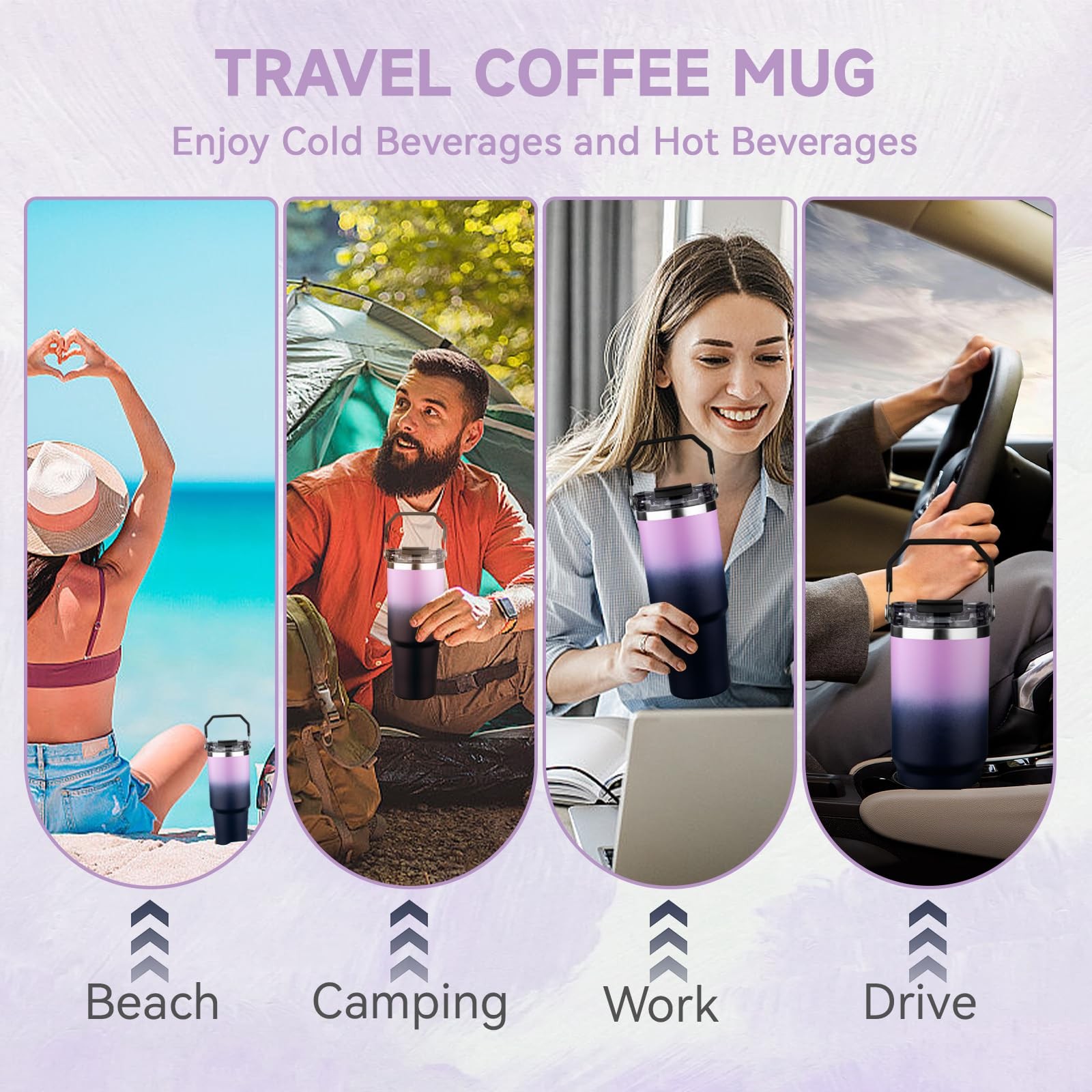 30oz Tumbler with Handle and Flip Straw Lid Double Wall Insulated Travel Coff…