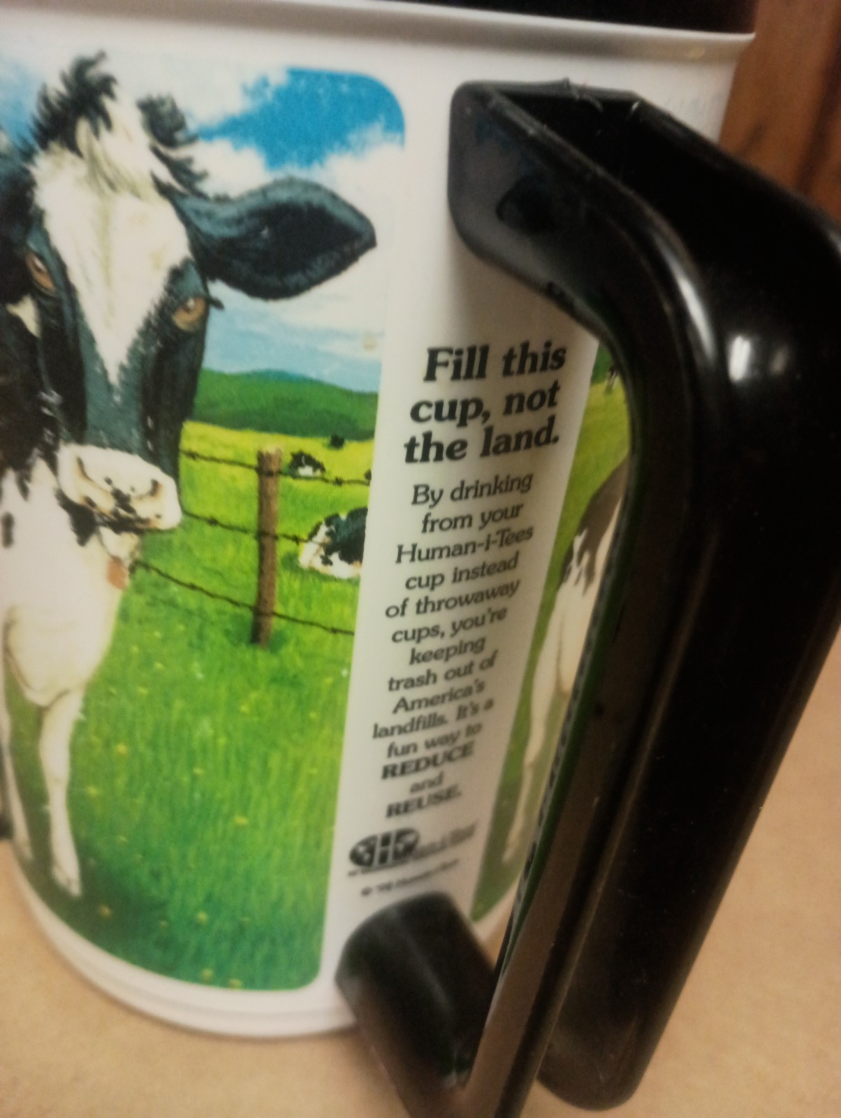 Whirley T-7 16 fl oz human-i-ts Cow Print Double Wall Travel Coffee Tea Mug Cup