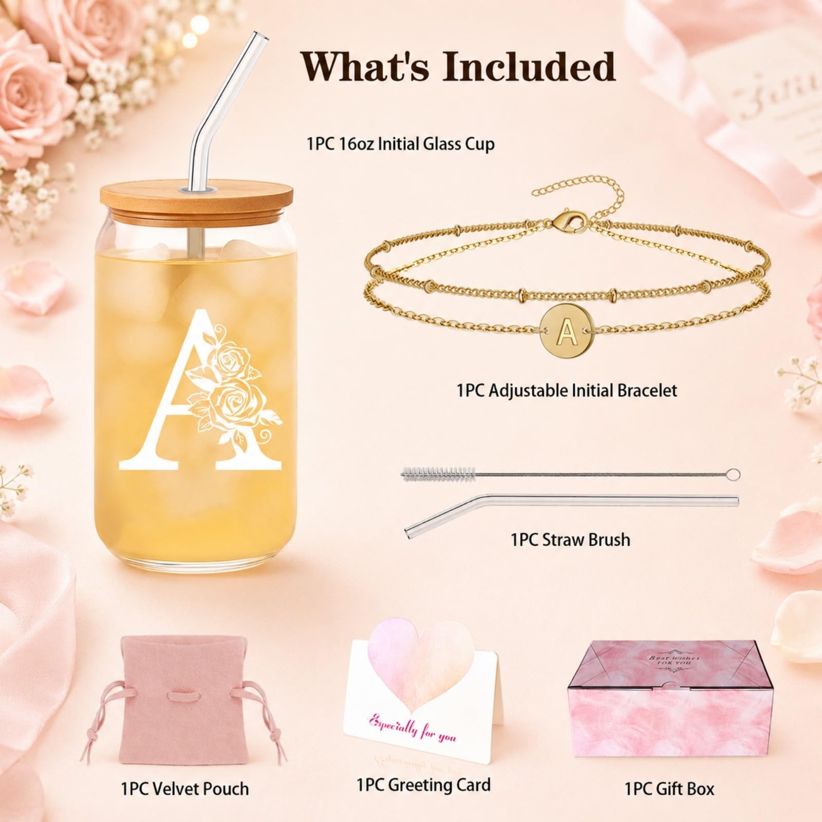 Bridesmaid Gifts for Women, Glass Cup and Bracelet Gift Set, Bridal Party Gif…