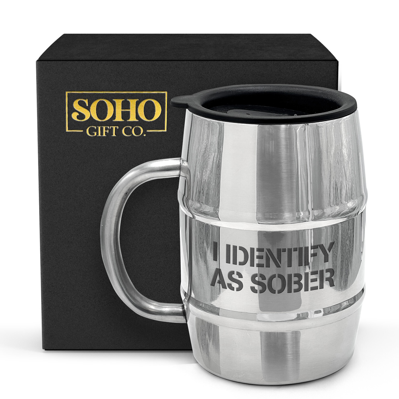 SoHo Funny Insulated Mug Gift for Men 20oz Insulated Cup “I Identify as Sober”