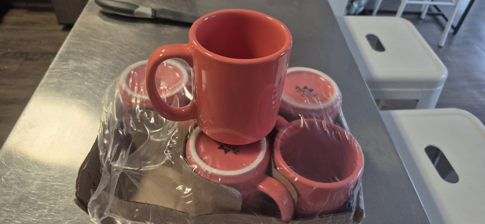 Tuxton Coral Ceramic Coffee Mug Set Six-Piece Solid Color Round Mugs