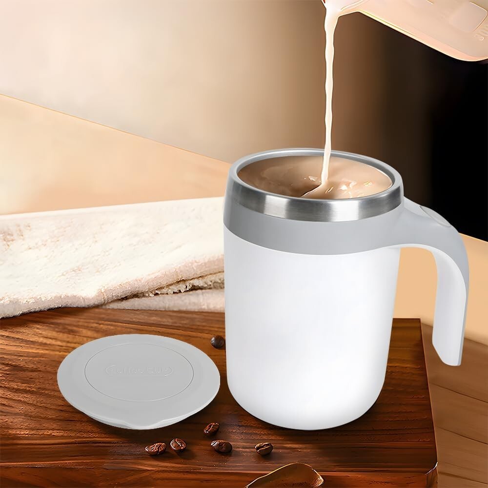 Automatic Mixing Coffee Mug Rotating Cute Mixing Cup 13 oz/380 ml, White