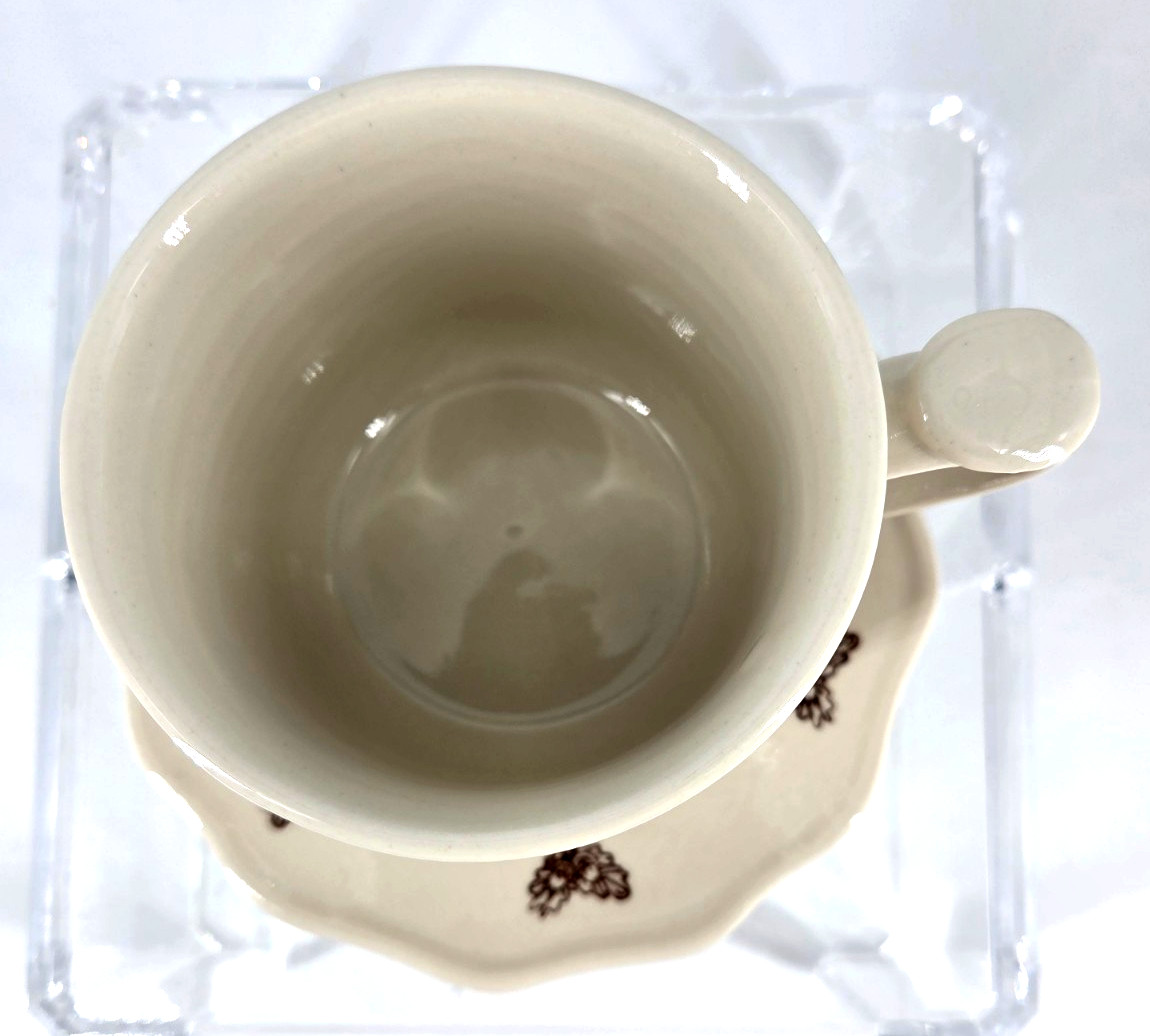 Vintage porcelain 3-piece 12 oz DEER FAWN COFFEE TEA MUG Brown Cream Lid Saucer