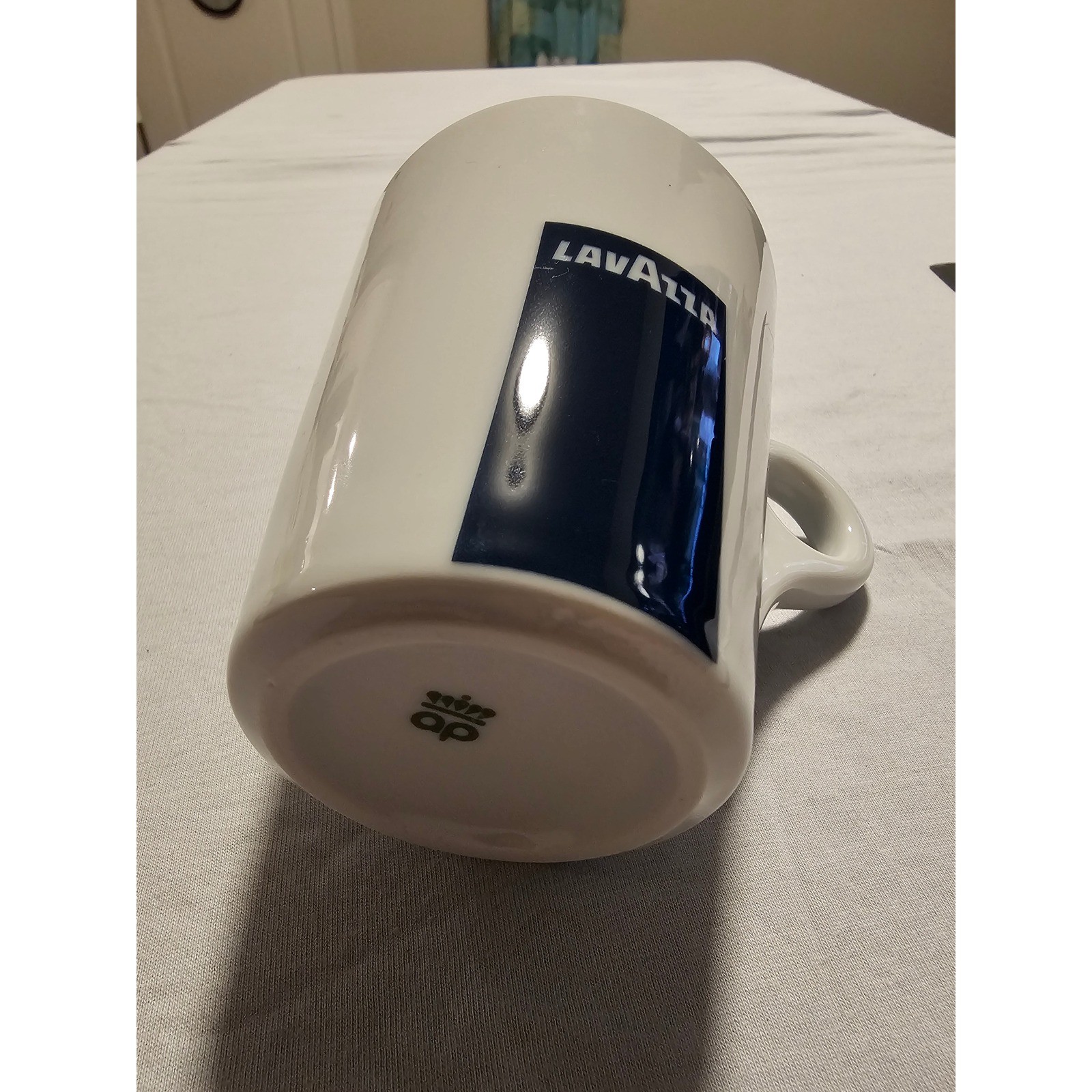 Lavazza Coffee Mug White Ceramic Blue Logo Tapered Cup Made in Italy 4.25 Inch