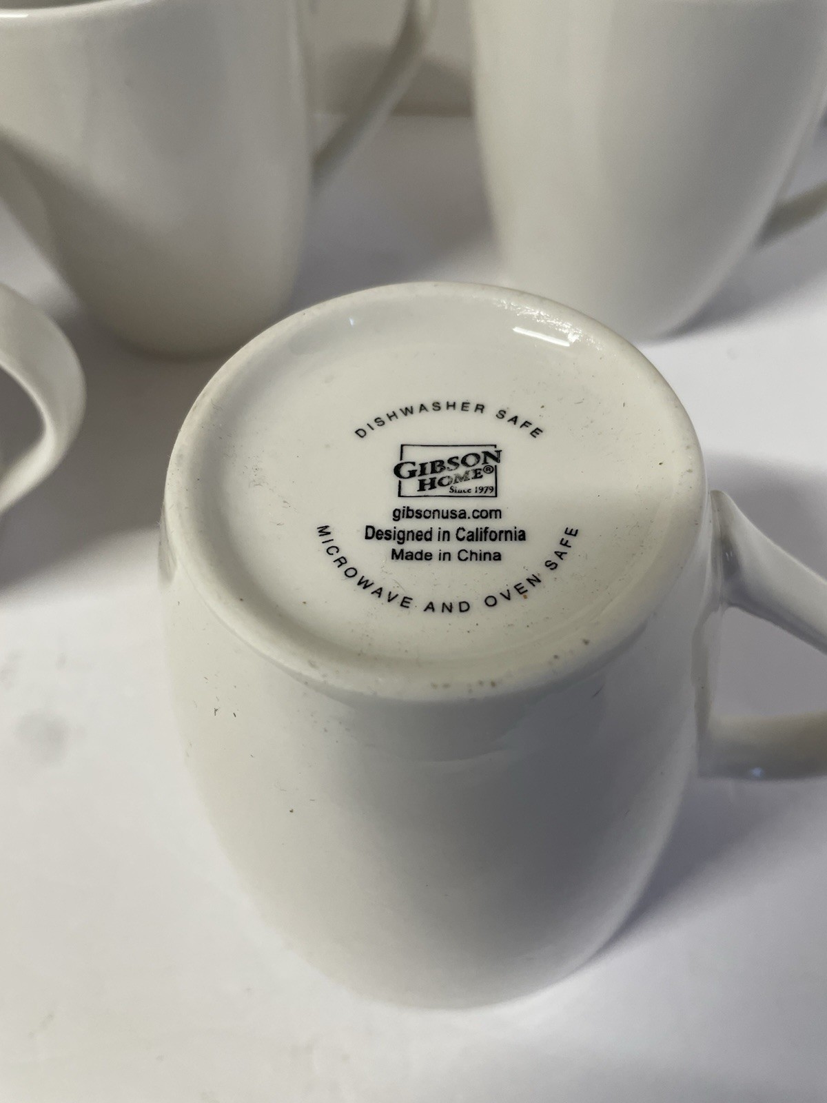 Gibson Home White Ceramic Coffee Mug Set Lot of 4 Dishwasher Microwave Safe