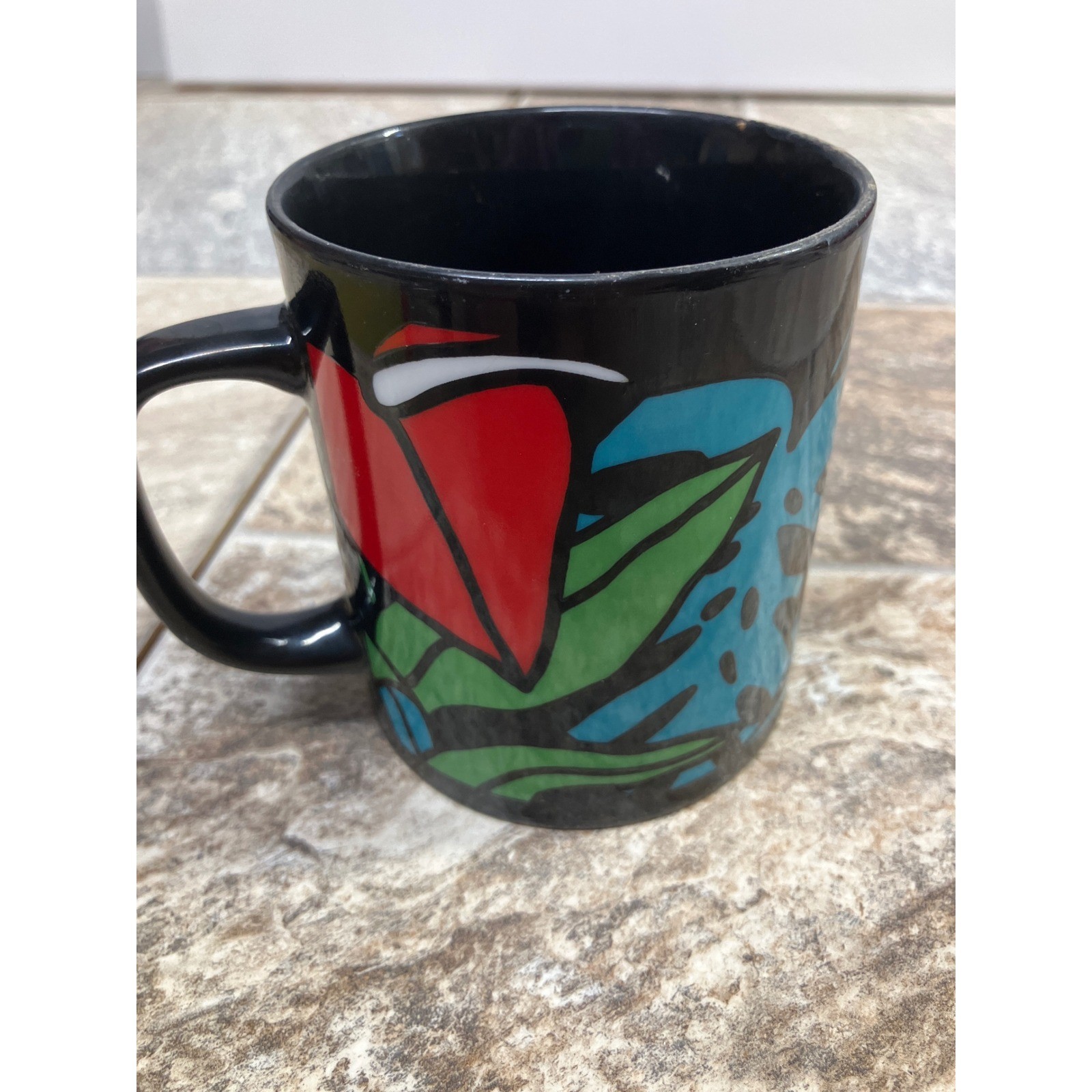 San Diego Zoo Wild Animal Park Toucan Tropical Floral Black Ceramic Mug Souvenir