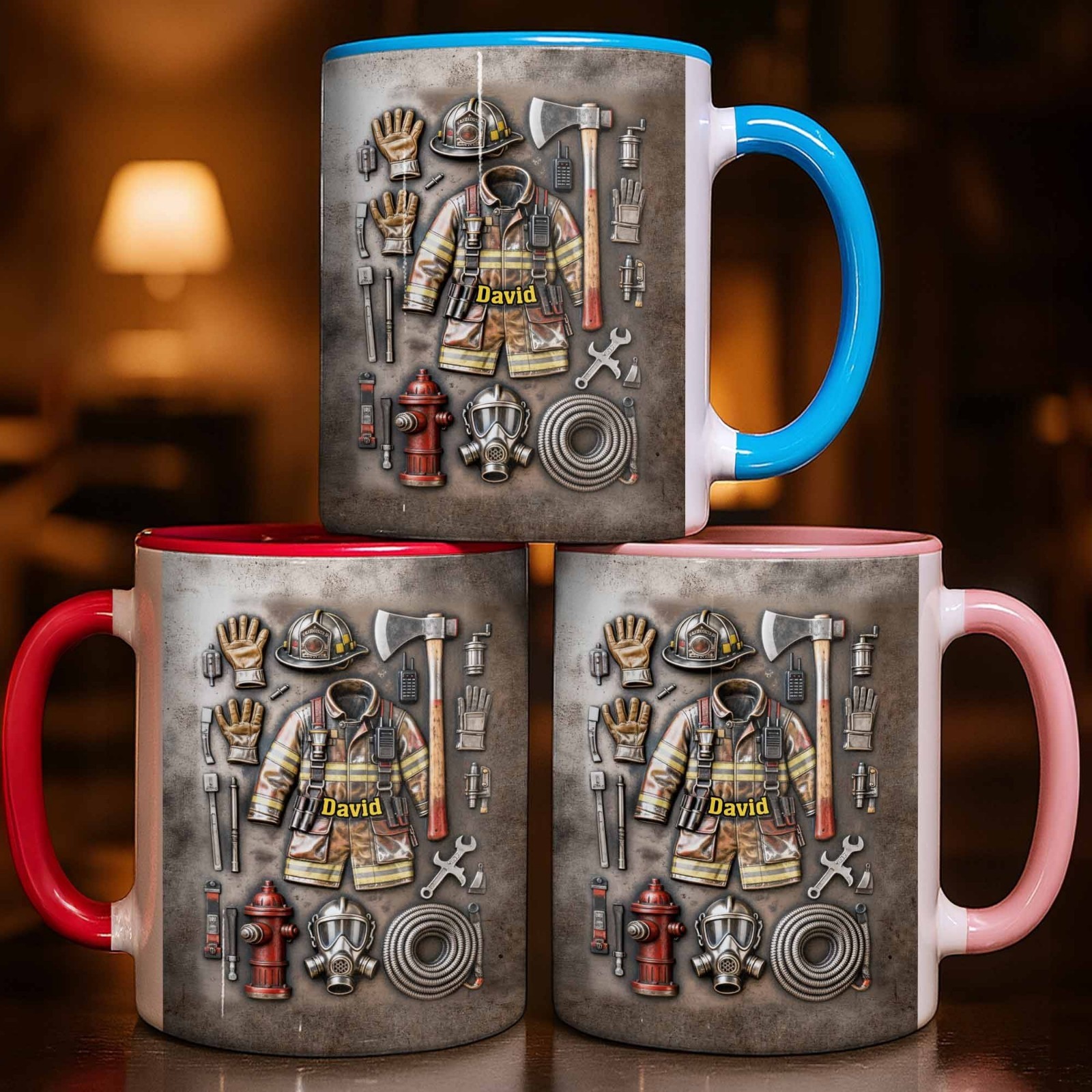 Personalized Firefighter Gear Mug, Custom Name Fireman Gift, Gift for Dad
