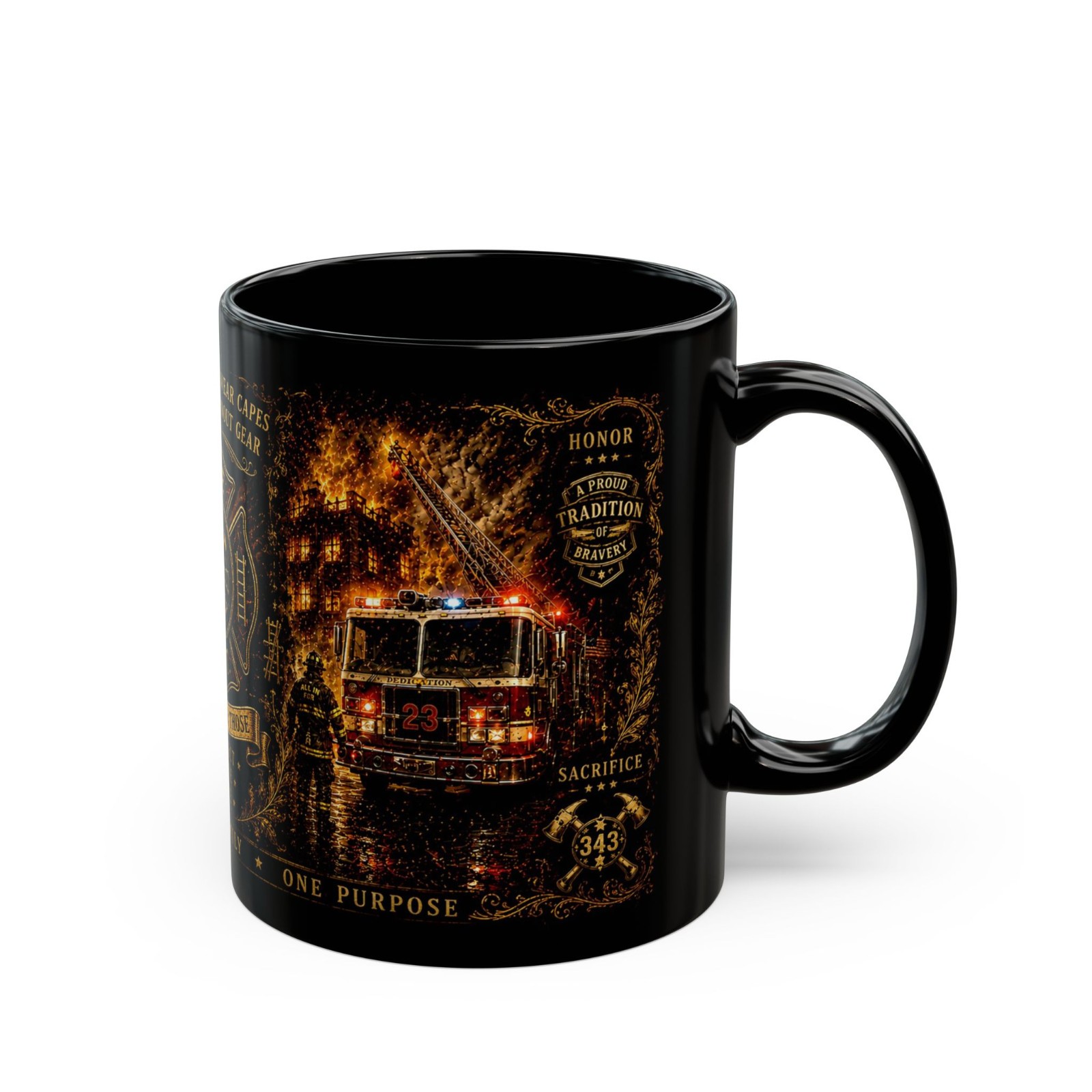 Firefighter Coffee Mug #1 – Fireman Gift, Fire Rescue Black Ceramic Cup