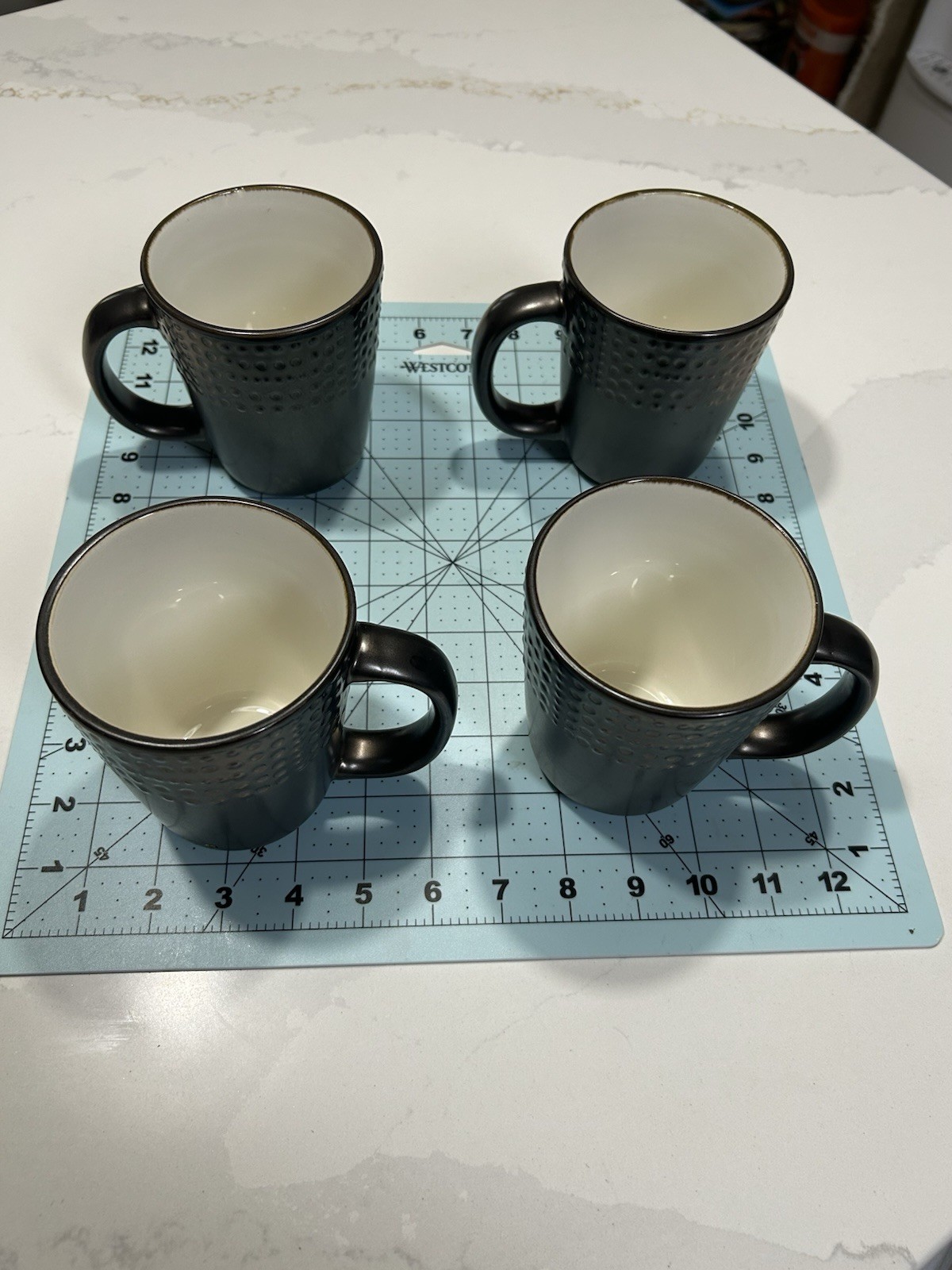 Gourmet Basics Metropolitan Dotted Coffee Mugs Set of 4 16oz Black/White