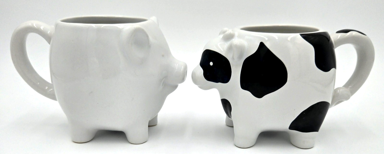 Food Network Cow & Pig Stoneware Coffee Mug Cup Set Farm Animal 12oz Tail Handle