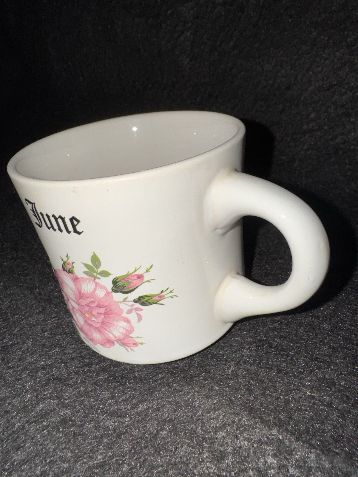 June Floral Ceramic Coffee Mug 6 fl oz White Pink Green Decorated Round