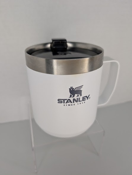 Stanley White Travel Camping Mug 12 Oz Stainless Steel Insulated Cup Lid Handle