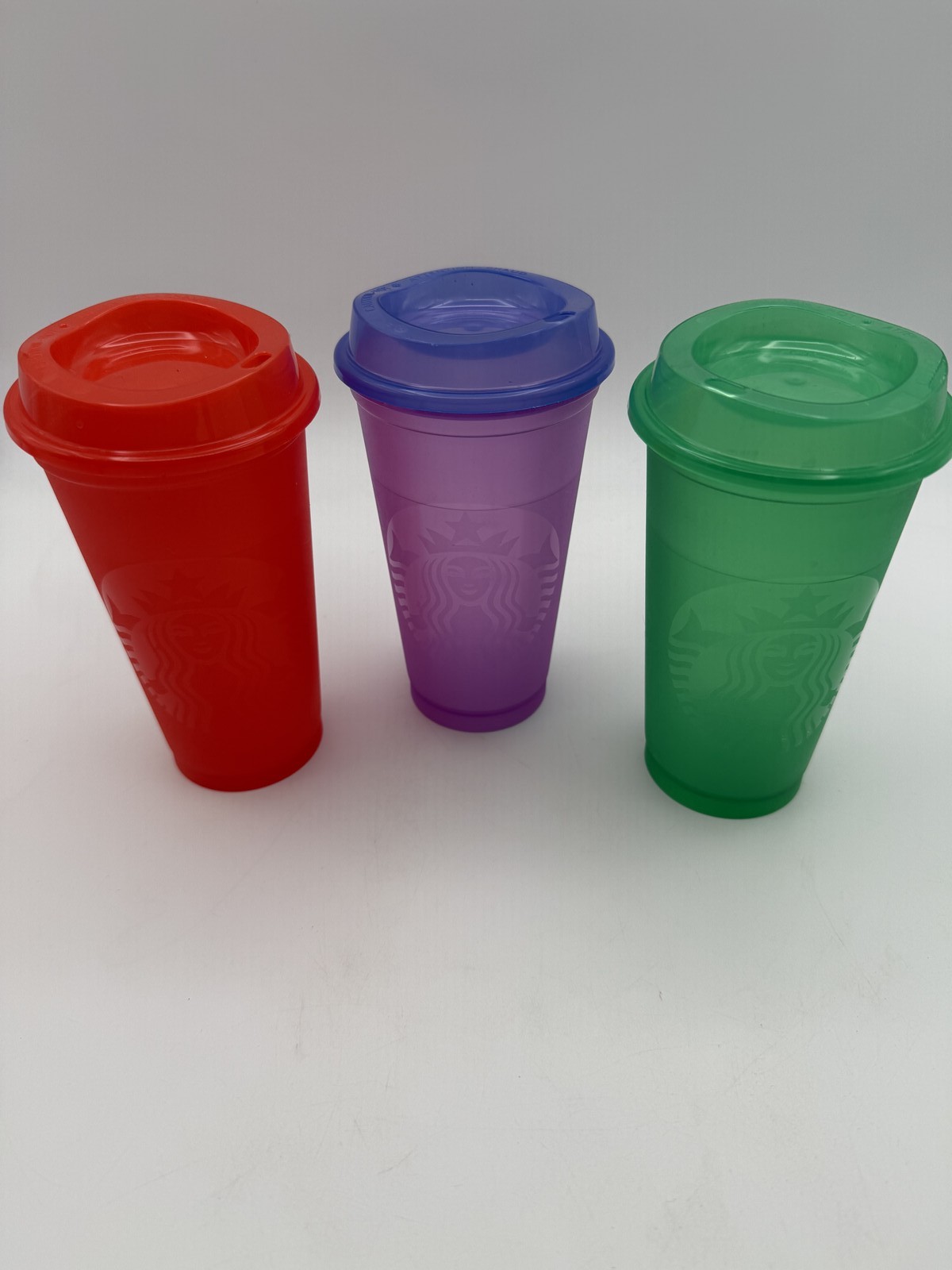 Starbucks Color Changing Reusable Hot Cups Set of 3 with Lids 16oz Red Purple