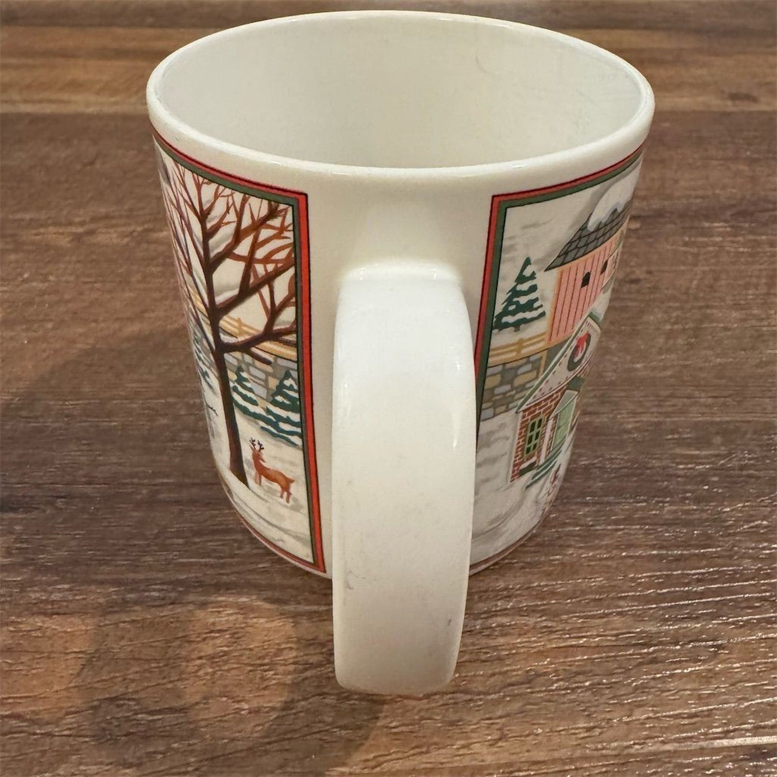 Vintage Russ Berrie Christmas Mug Americana Holiday Village Scene Ceramic READ