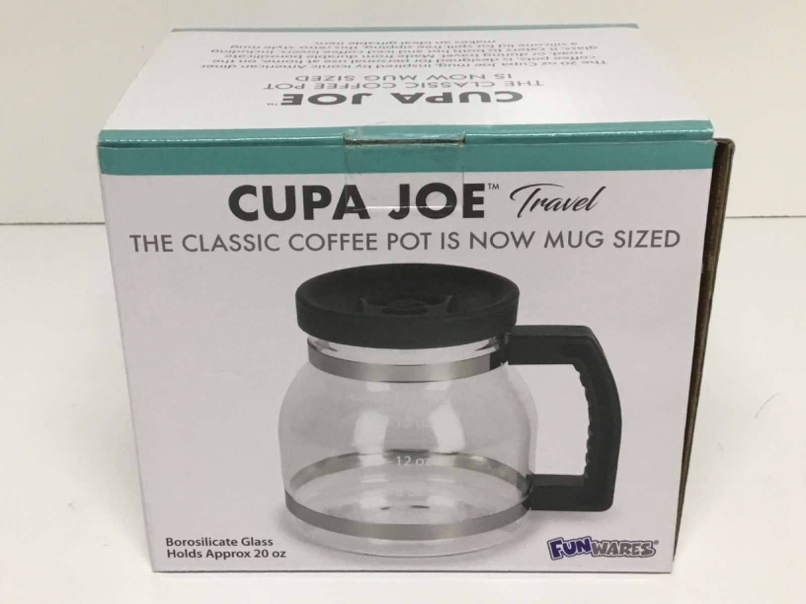 Cupa Joe Coffee Pot Mug 20oz Borosilicate Glass Novelty Gag Gift. NIB