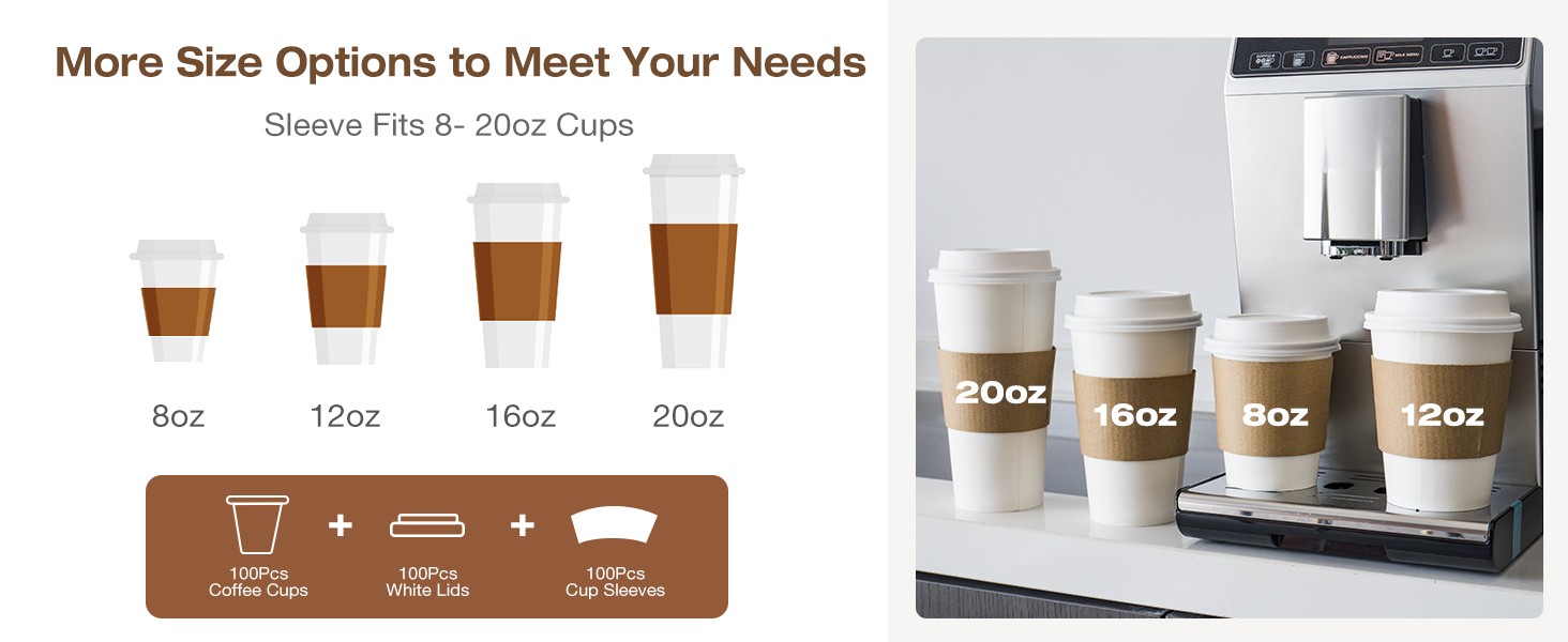 Leak-Proof Coffee Cups with Lids and Sleeves | Disposable To Go Hot Travel Paper