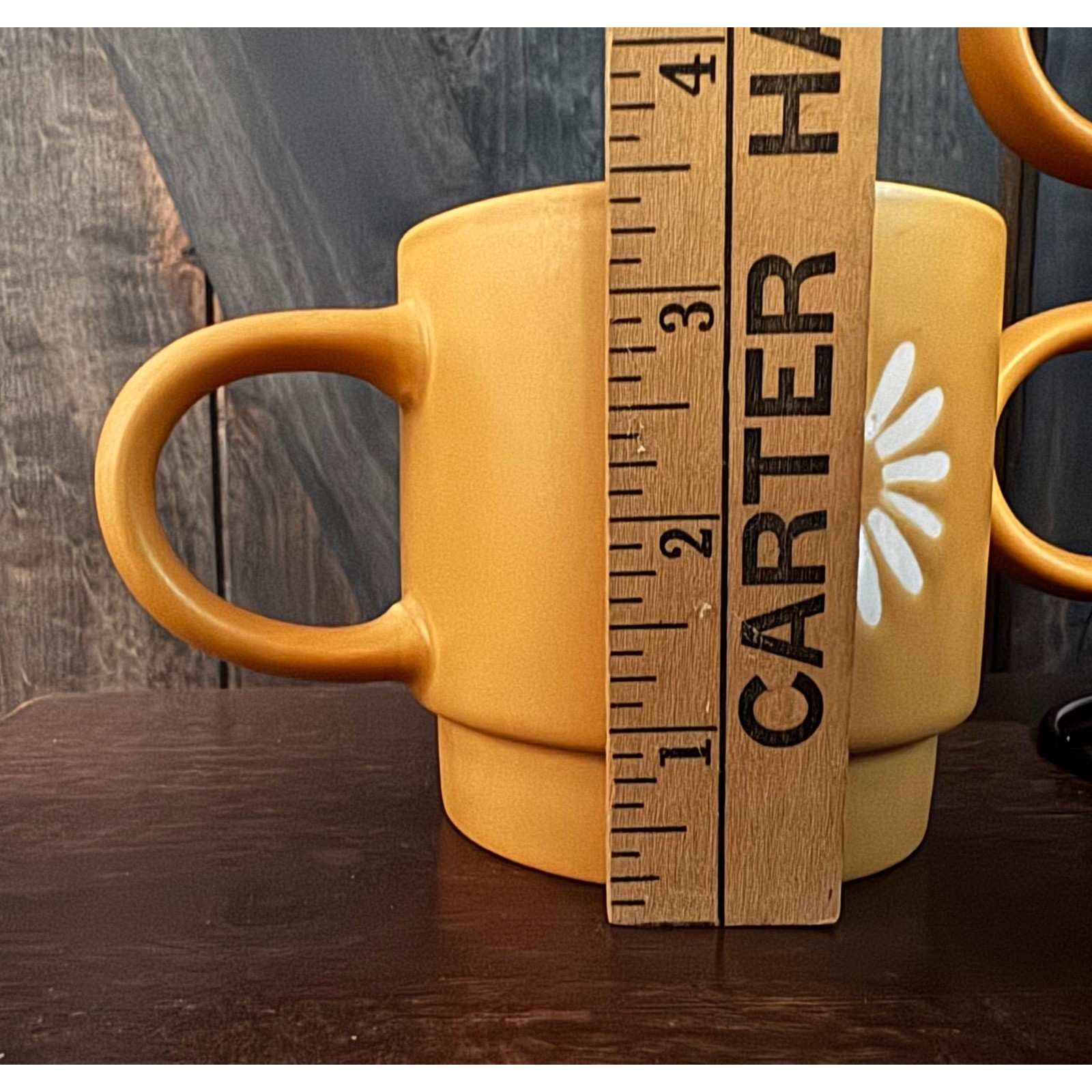 Retro Mustard Yellow Cottagecore Daisy Stackable CeramicvMCM Mug Set 4 Mugs