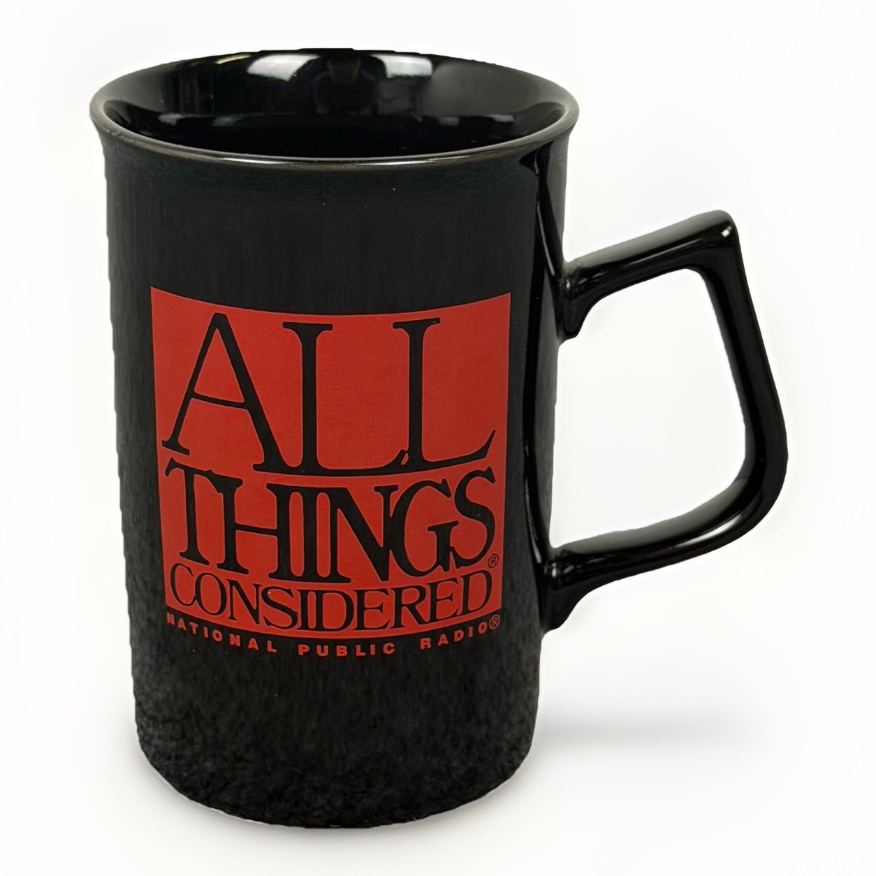 Vintage NPR All Things Considered Mug Black Red Logo Art Deco Style Coffee Cup
