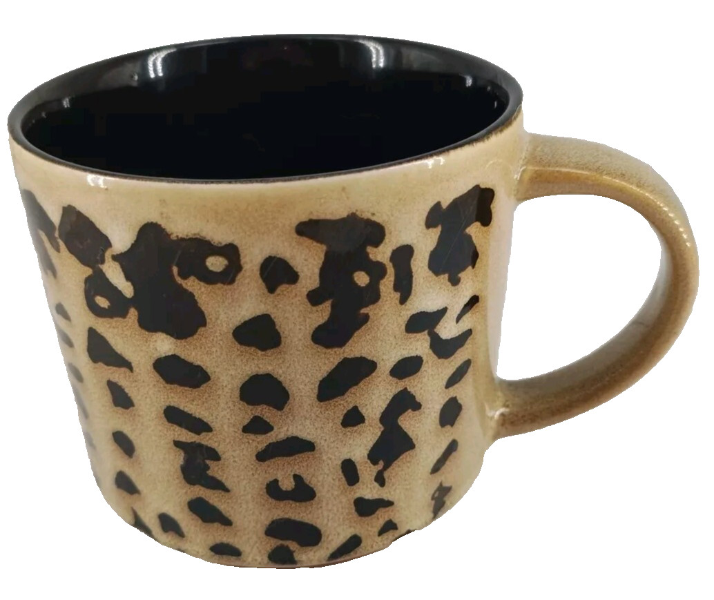 Leopard Print Art Deco Print Mug Cup Black Interior Earthtone 3.5″ Tall