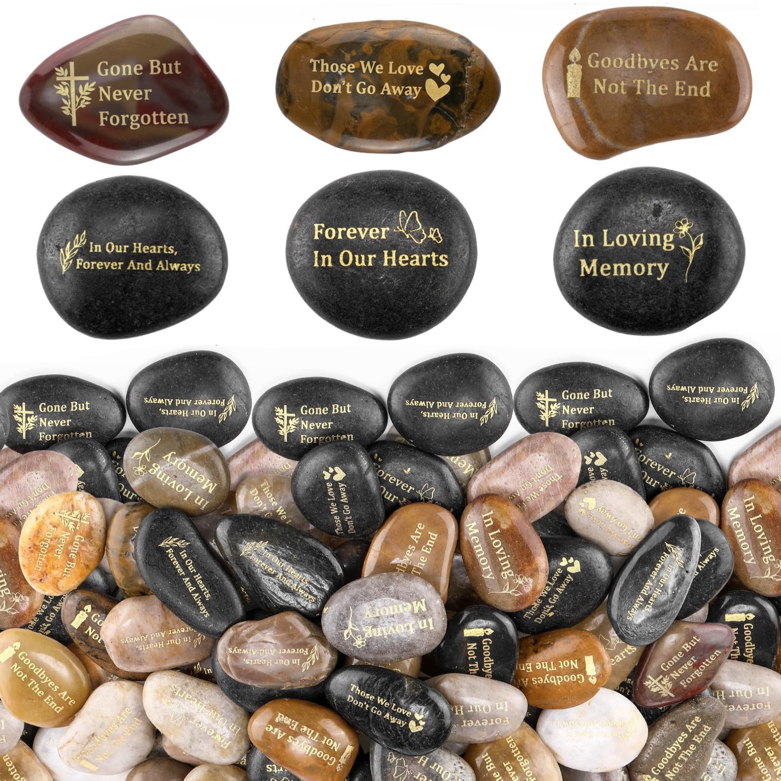 72 Pcs Engraved Memorial Stones Celebration of Life Funeral Decorations