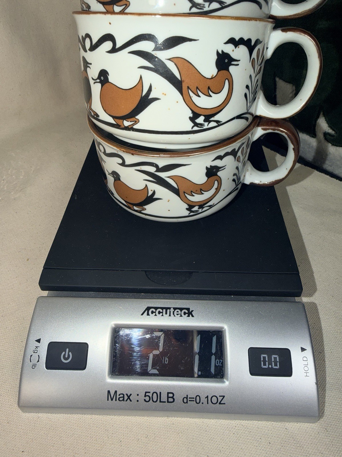 Otagiri 1970’s STONEWARE MUGS Soup Coffee Cup Birds MCM Set Of 3 Vintage EUC