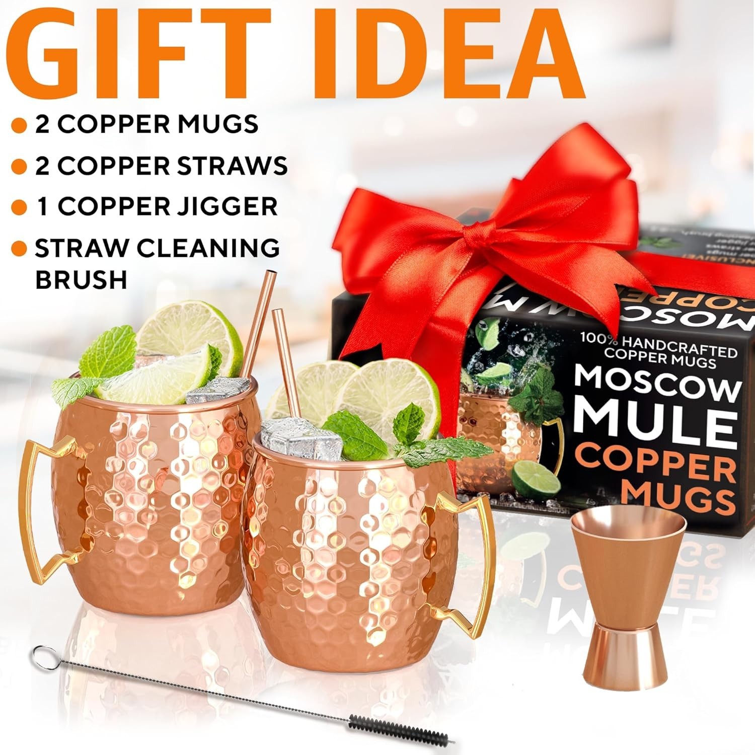 Moscow Mule Copper Mugs – Set of 2, 100% HANDCRAFTED – Food Safe Pure Copper …
