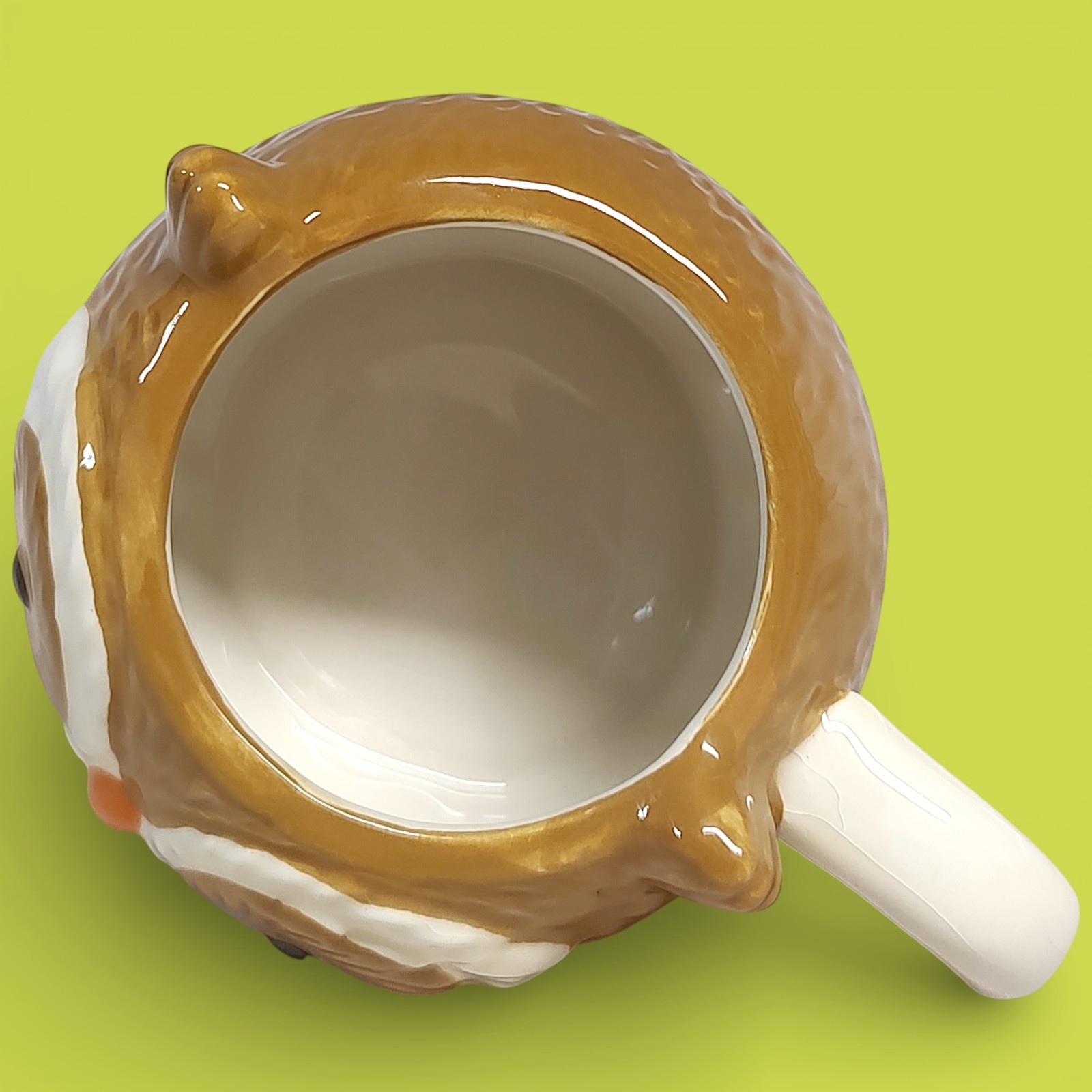 10 fl oz Hand Painted Earthenware Brown and White Ceramic Owl Mug / Cup 3″