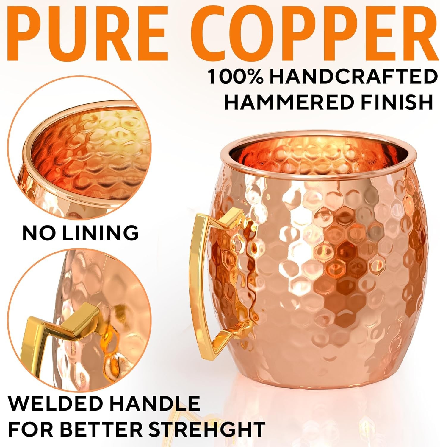 Moscow Mule Copper Mugs – Set of 2, 100% HANDCRAFTED – Food Safe Pure Copper …