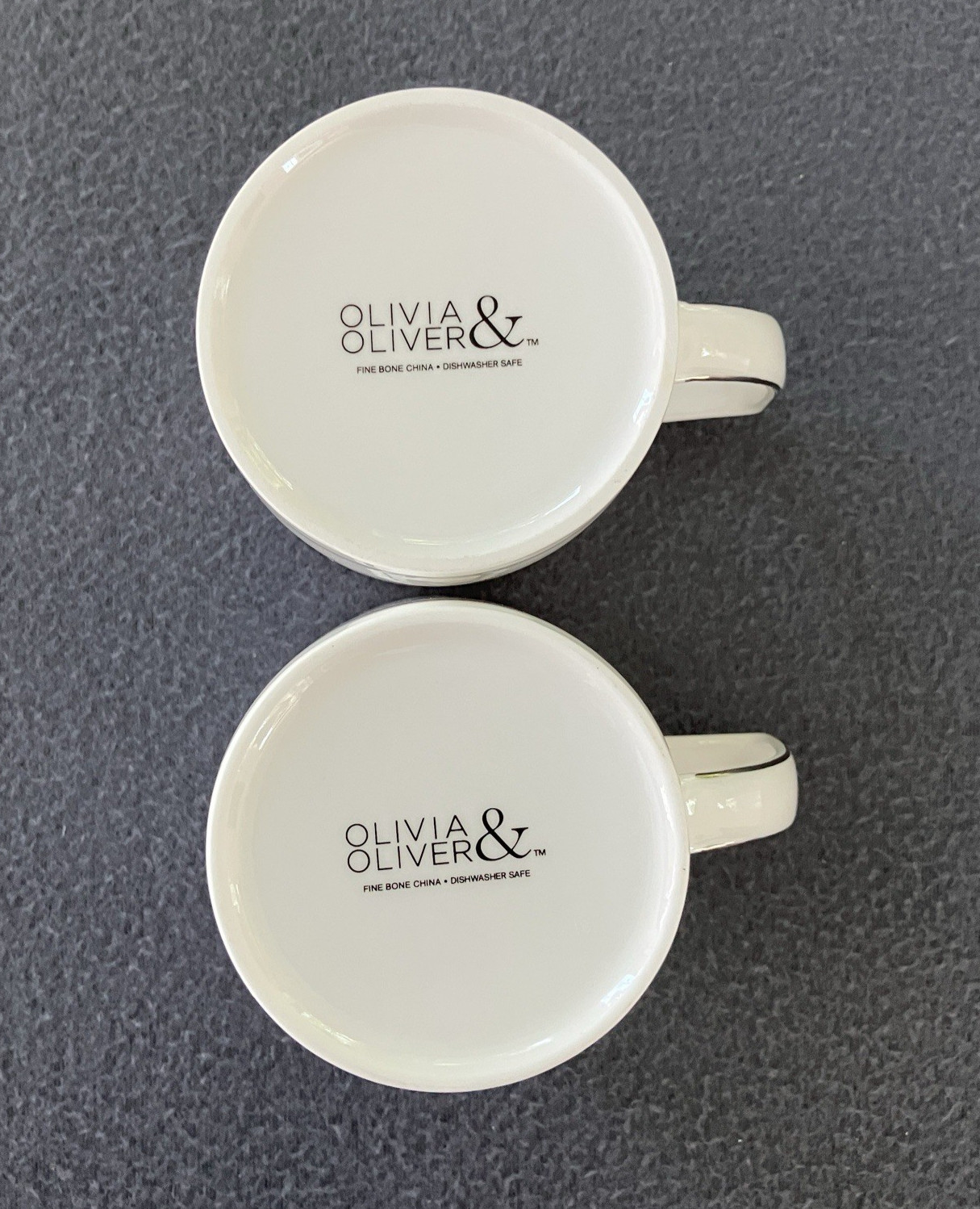Olivia & Oliver Set Of Mr. and Mrs. White w/Silver Rim Bone China Coffee Cups