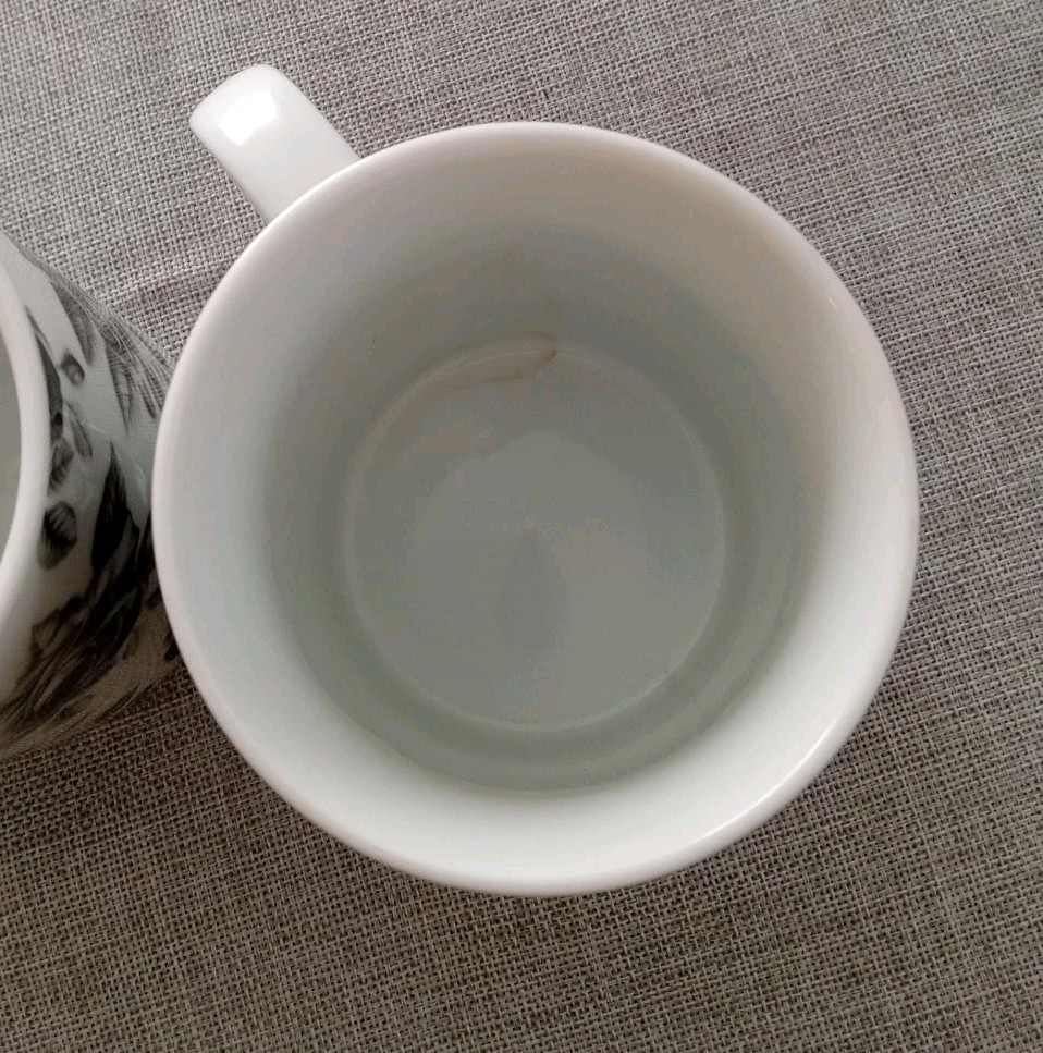 Set Of 4 Black And White Porcelain Rose Mugs