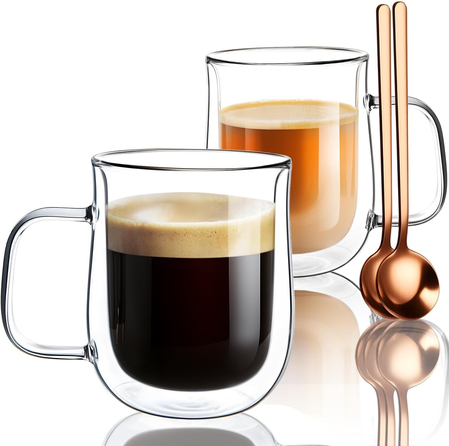 Double Walled Glass Coffee Mugs 12 OZ, Borosilicate Glass Coffee Cups Set of 2