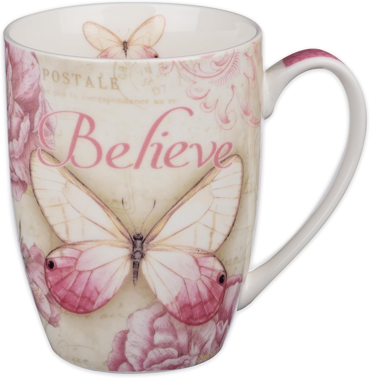 Botanic Pink Butterfly Ceramic Coffee Mug – Inspirational Coffee Cup for Wome…