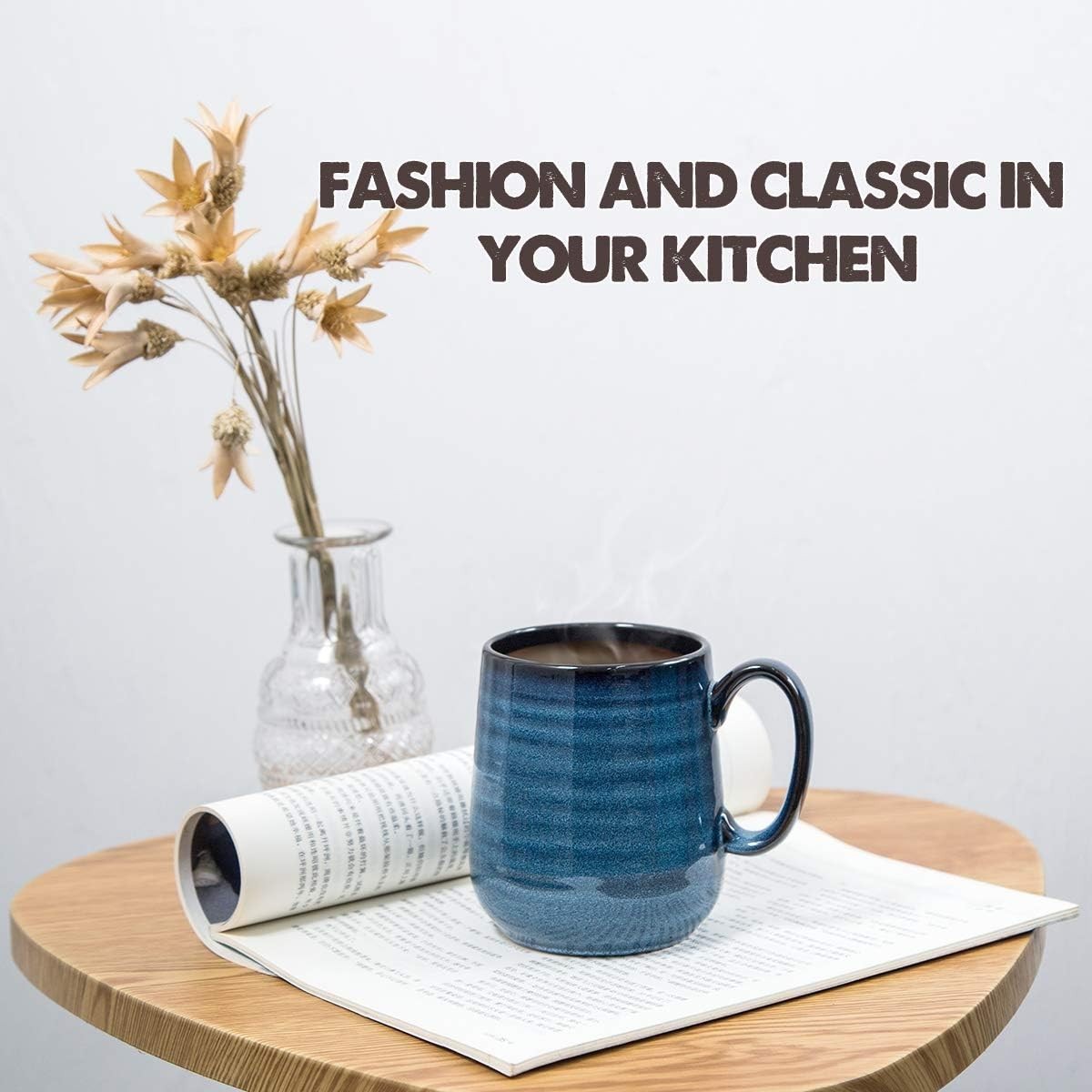 Coffee Mugs Set of 4, 15 Ounce Porcelain Mug Set with Handle for Morning Coff…
