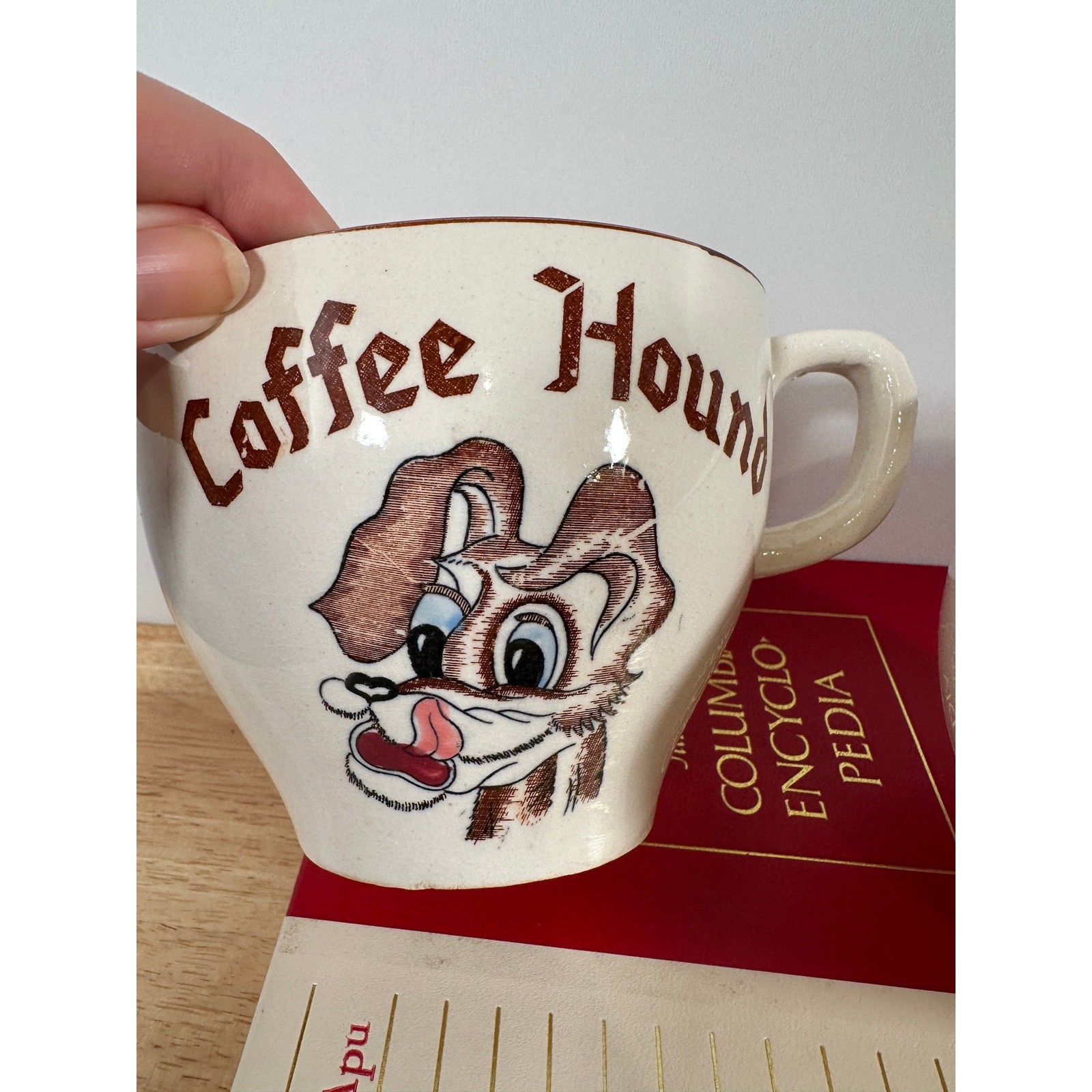 Vintage Coffee Lovers Quirky Mugs Cream Brown Coffee Hound Japan Set of 2