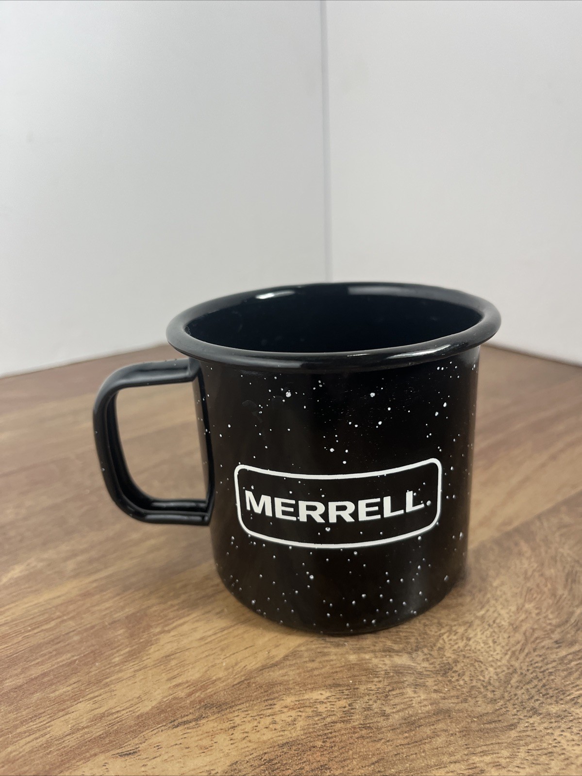 Merrell Metal Coffee Tea Mug Cup Camping Black with White Speckles Hiking