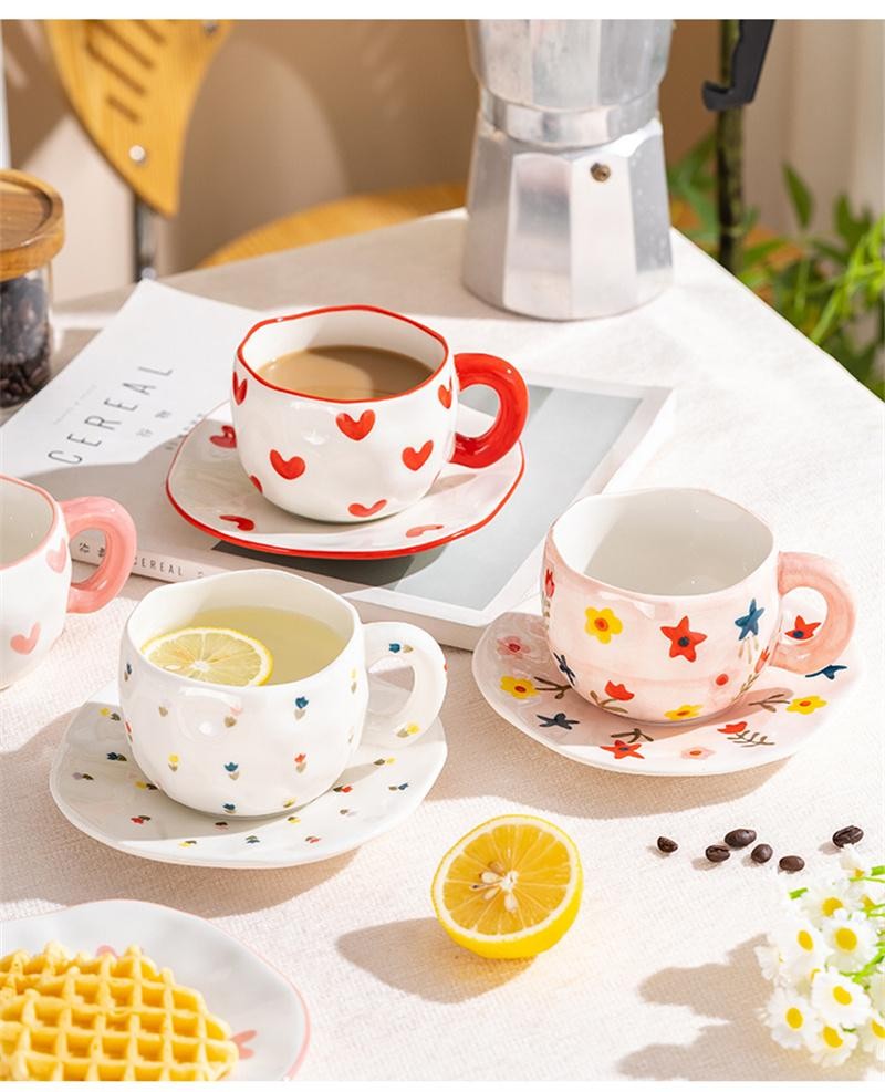 Cute 300ML Irregular Ceramic Mug Flower Heart Coffee Cup Milk Tea Mug Gift Kids