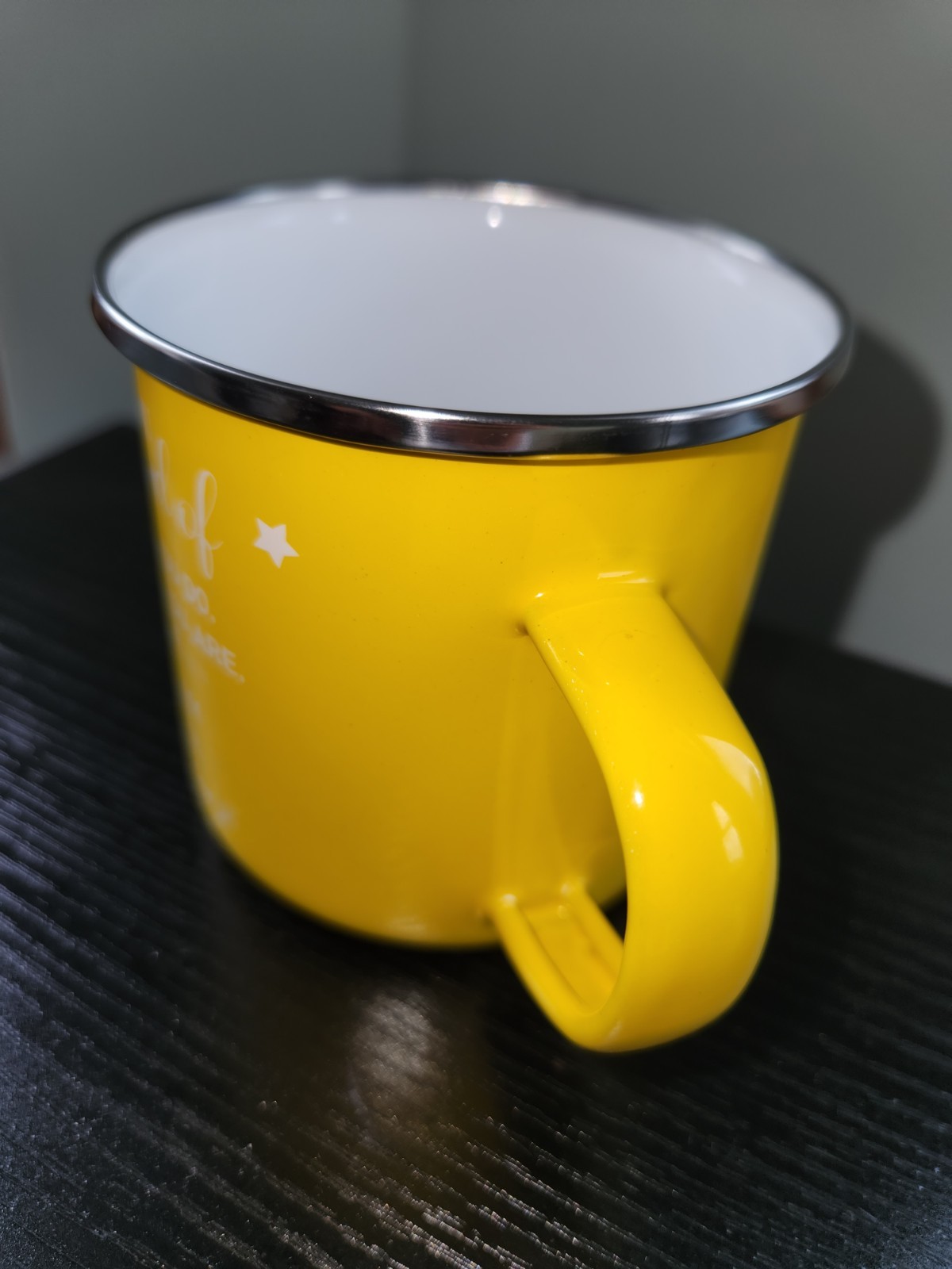 New Enamel ‘May You Be Proud’ Mug Cup Yellow outside White inside unbrand