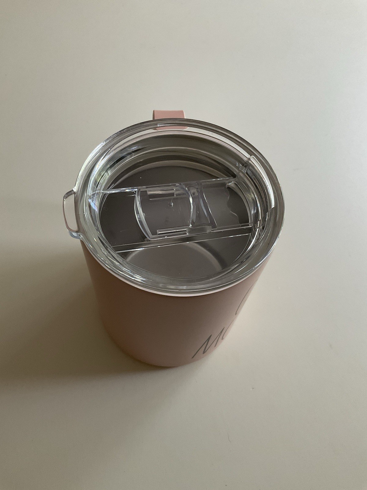 NEW Rae Dunn GOOD MORNING Pink Insulated Stainless Steel Travel Mug Handle