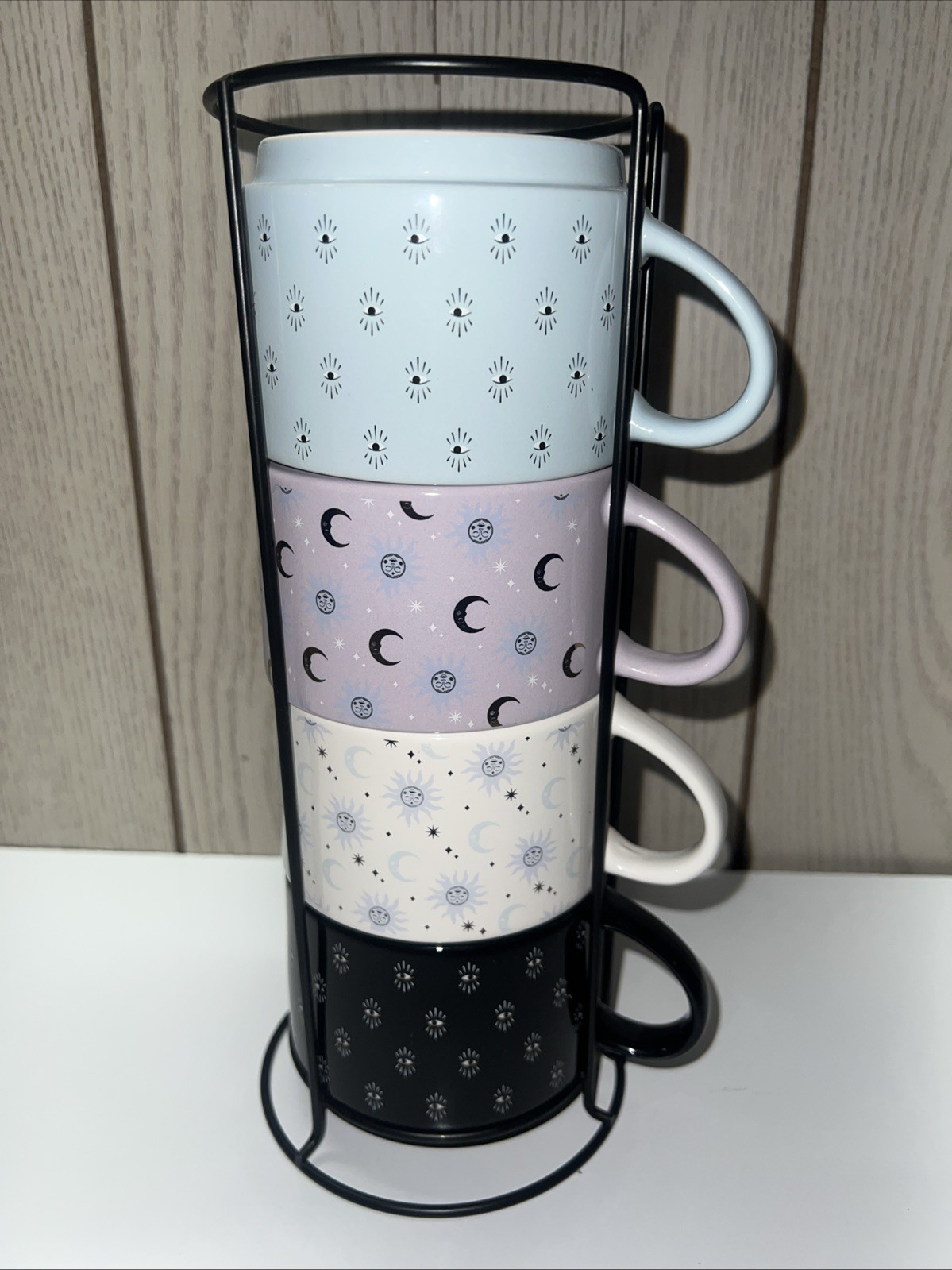Thyme & Table Stacking Stackable Mug Set, Celestial All-seeing Eye Sun Moon