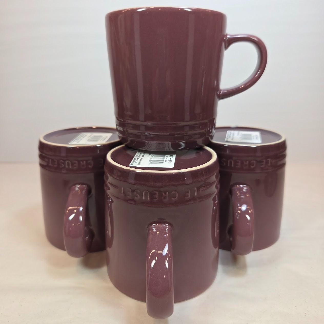 Le Creuset FIG Stoneware 12 oz London Mug Set of 4 Seconds 350 ml Coffee Tea NIB