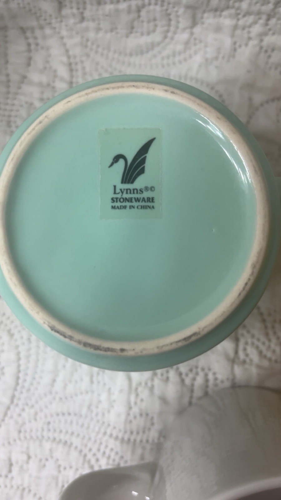 Lynns Stoneware Coffee Mug Set, Solid Color White Teal Yellow, 3-Piece vintage